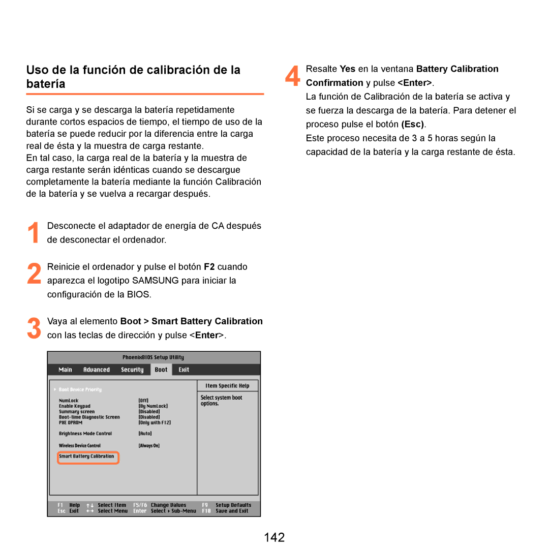 Samsung NP-R70A004/SES, NP-R70A00H/SES, NP-R70A00E/SES, NP-R70A008/SES 142, Uso de la función de calibración de la batería 