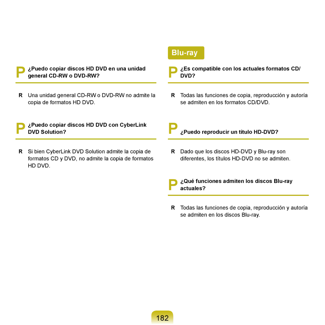 Samsung NP-R70A005/SES 182, ¿Puedo copiar discos HD DVD con CyberLink DVD Solution?, ¿Puedo reproducir un título HD-DVD? 