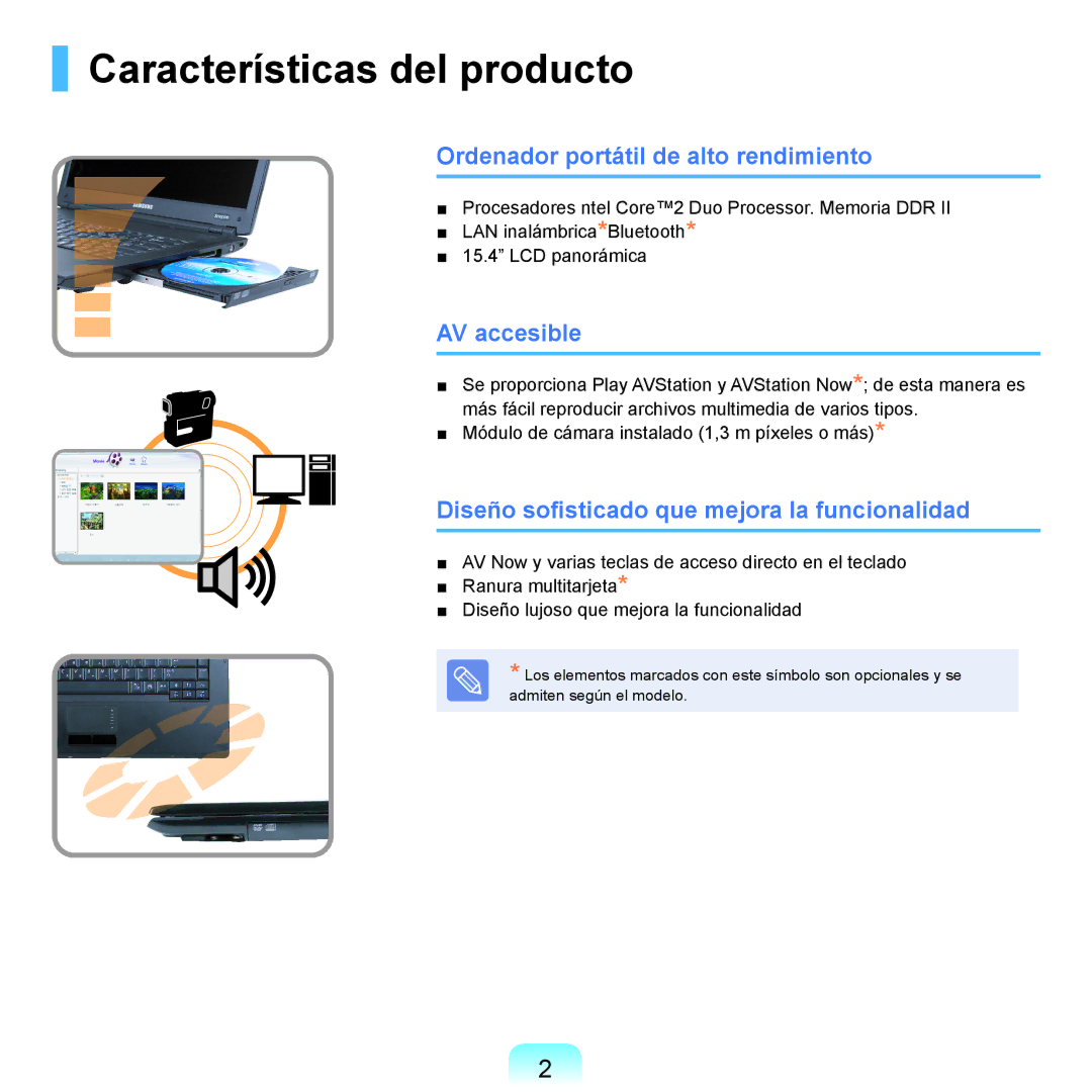 Samsung NP-R70A005/SES, NP-R70A00H/SES Características del producto, Ordenador portátil de alto rendimiento, AV accesible 