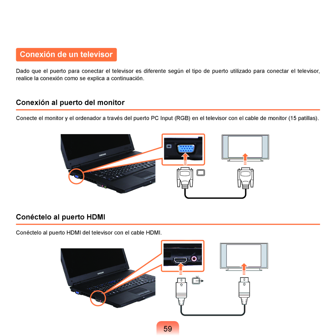 Samsung NP-R70A00B/SES, NP-R70A00H/SES, NP-R70A00E/SES, NP-R70A008/SES, NP-R70A005/SES manual Conexión de un televisor 