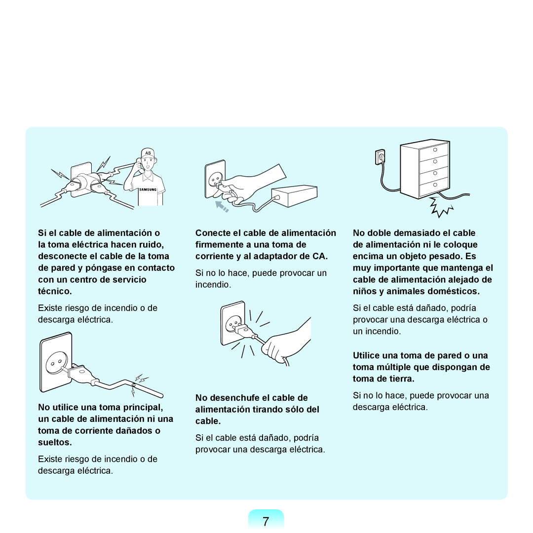 Samsung NP-R70A00F/SES, NP-R70A00H/SES, NP-R70A00E/SES, NP-R70A008/SES manual Si no lo hace, puede provocar un incendio 