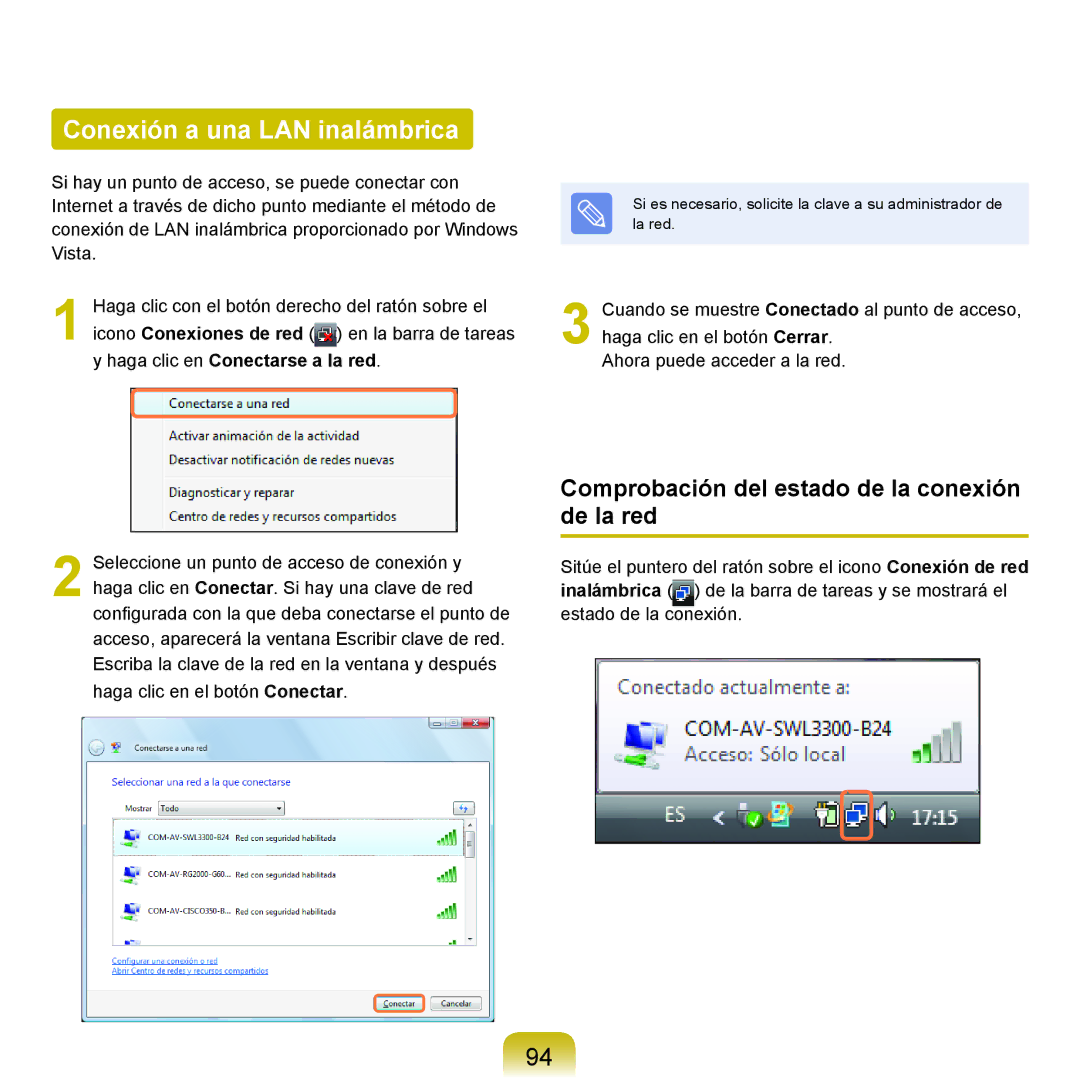 Samsung NP-R70A000/SES, NP-R70A00H/SES Conexión a una LAN inalámbrica, Comprobación del estado de la conexión de la red 