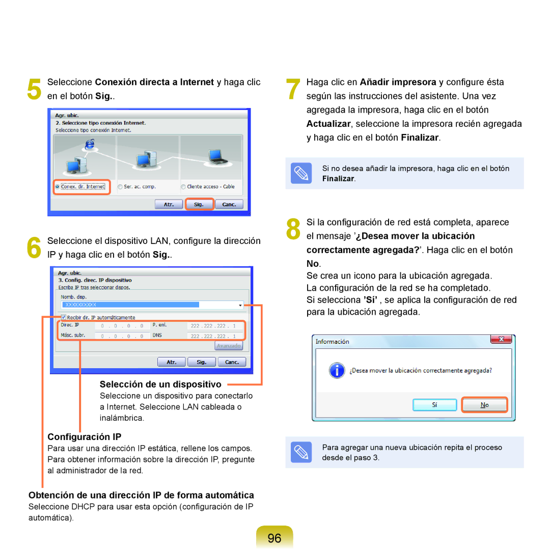 Samsung NP-R70A00A/SES Selección de un dispositivo, Configuración IP, Obtención de una dirección IP de forma automática 