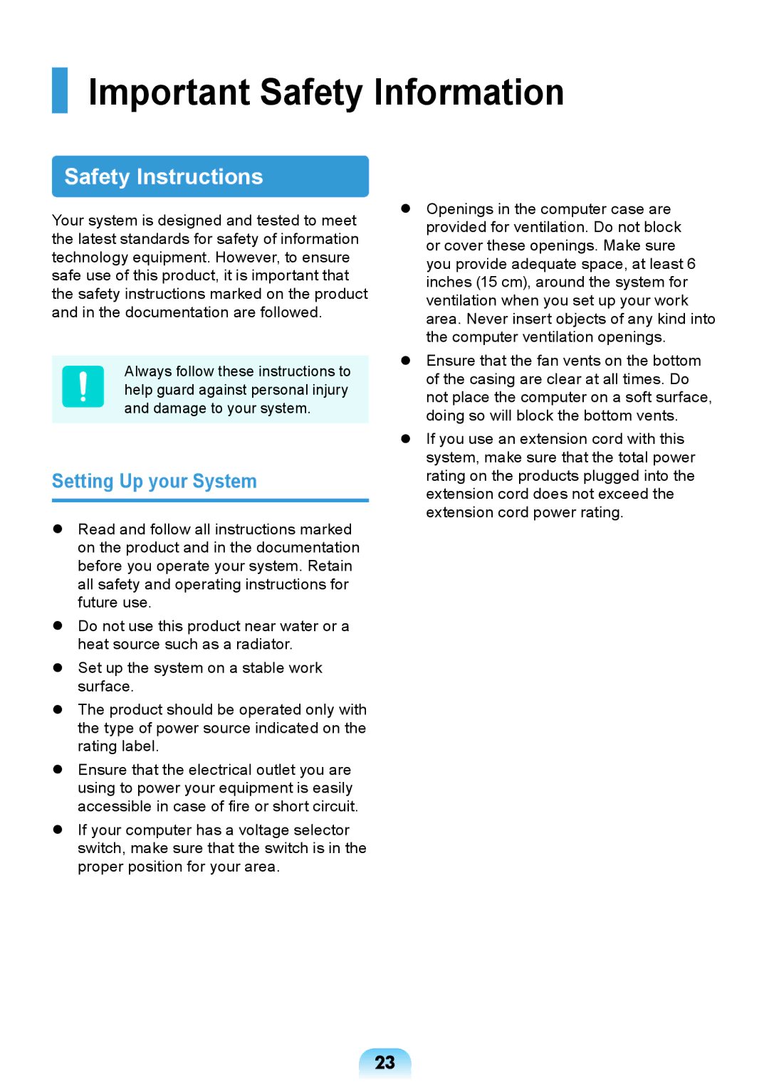 Samsung NP-R717-DA02RU, NP-R717-DA01RU manual Important Safety Information, Setting Up your System 