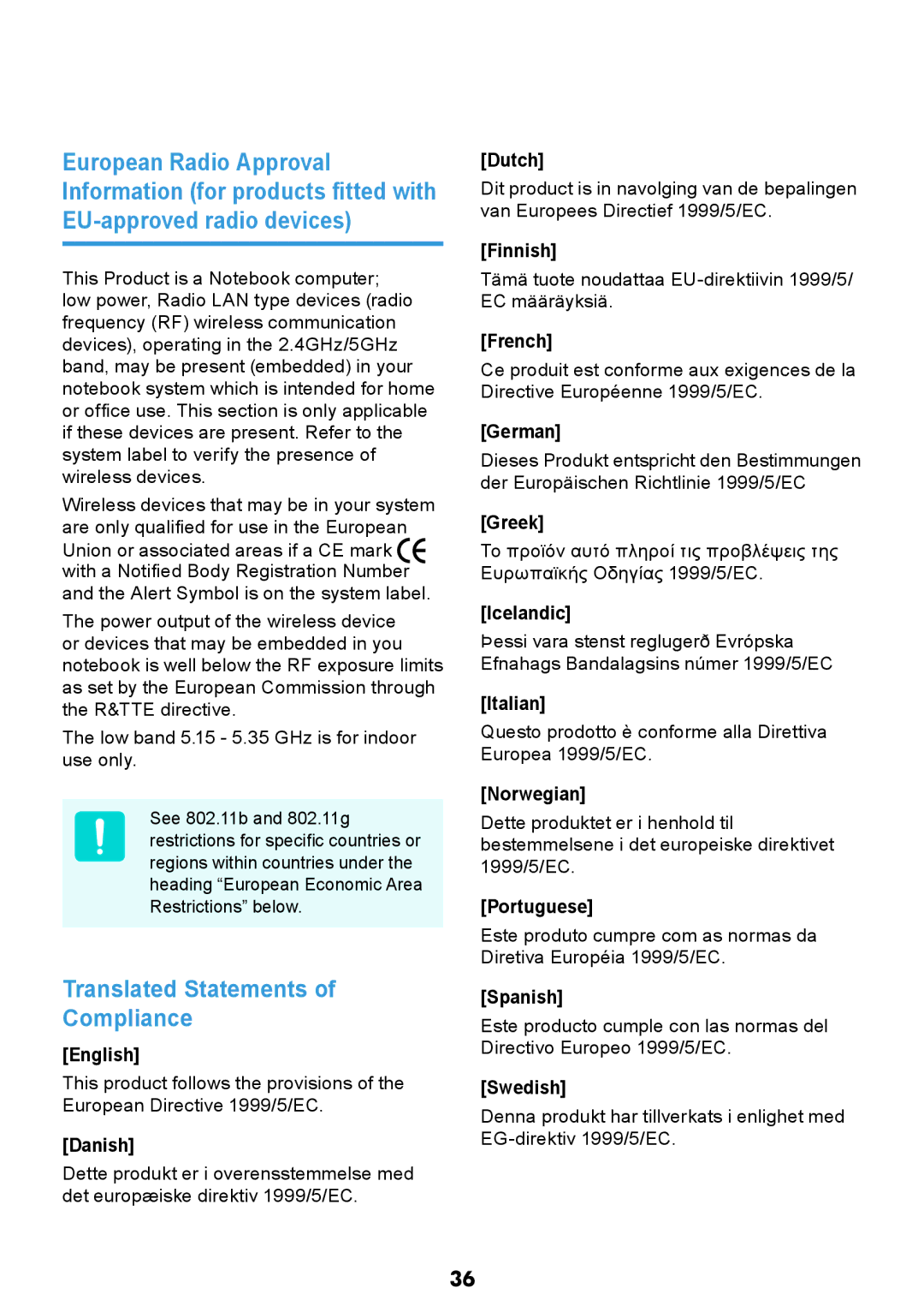 Samsung NP-R717-DA01RU, NP-R717-DA02RU manual Translated Statements Compliance 