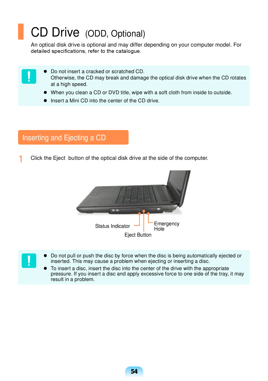 Samsung NP-R717-DA01RU, NP-R717-DA02RU manual Inserting and Ejecting a CD, Hole 