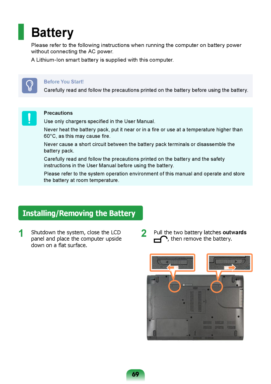 Samsung NP-R717-DA02RU, NP-R717-DA01RU manual Battery, Precautions 