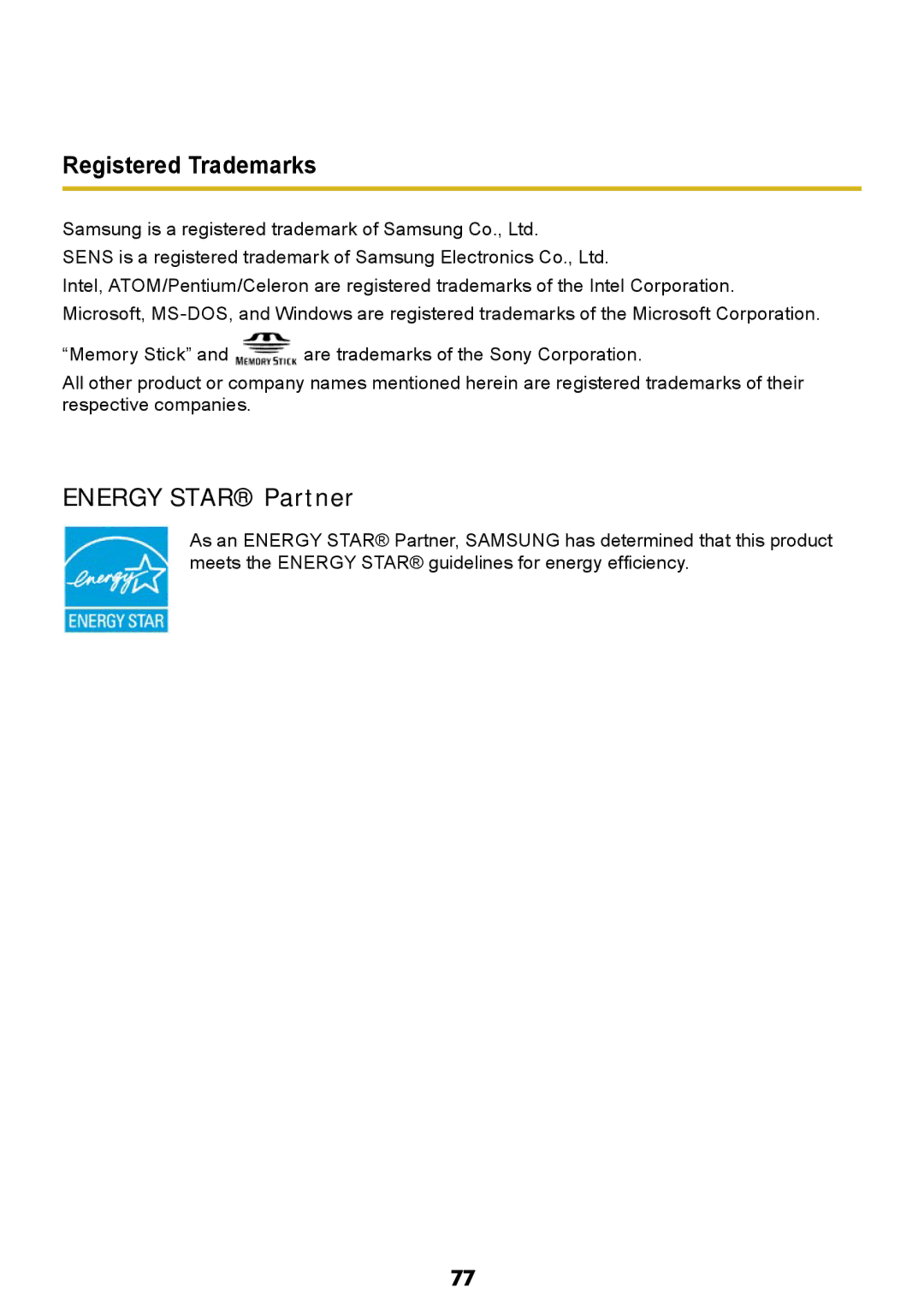 Samsung NP-R717-DA02RU, NP-R717-DA01RU manual Registered Trademarks, Energy Star Partner 