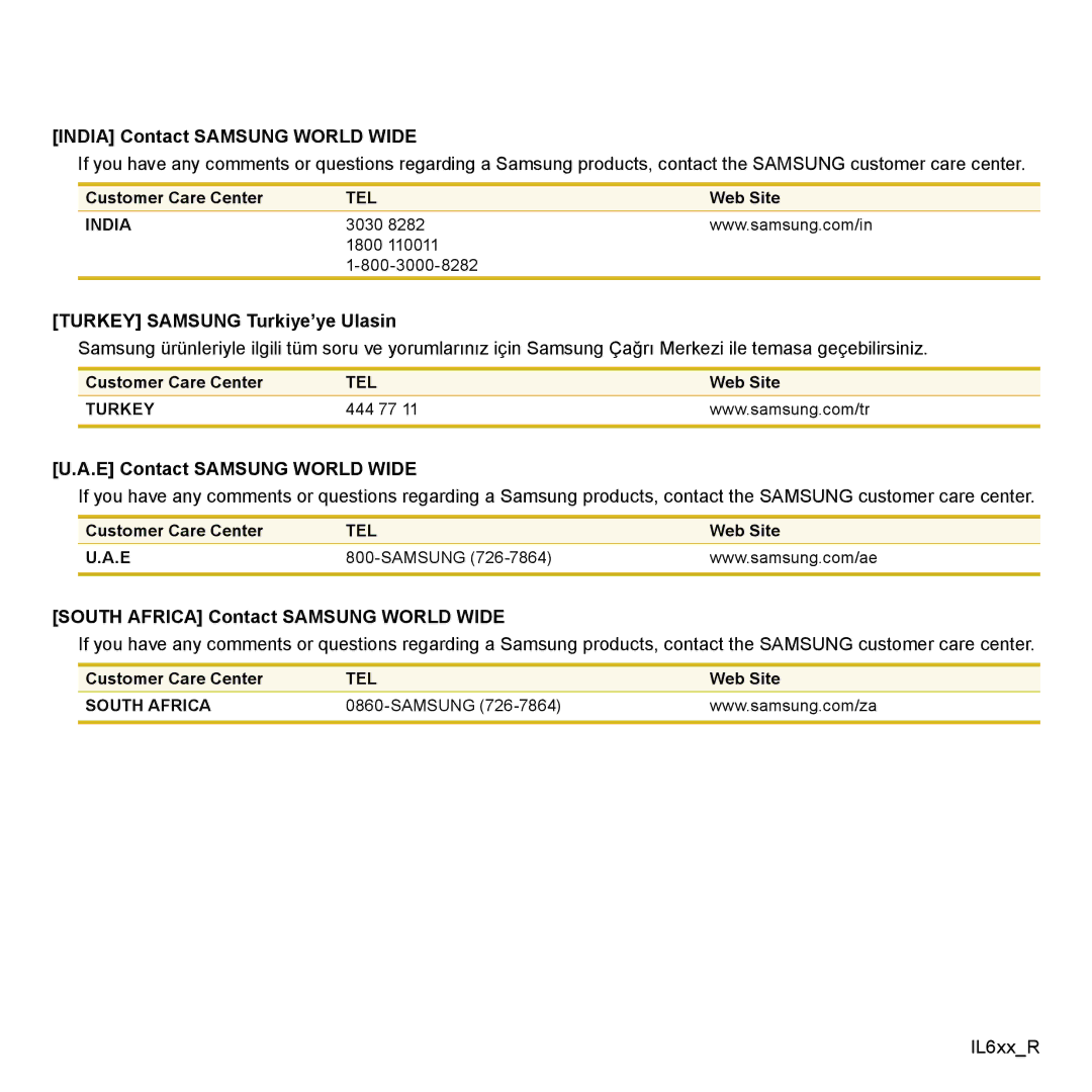 Samsung NP-R620-FS05FR India Contact Samsung World Wide, Turkey Samsung Turkiye’ye Ulasin, E Contact Samsung World Wide 