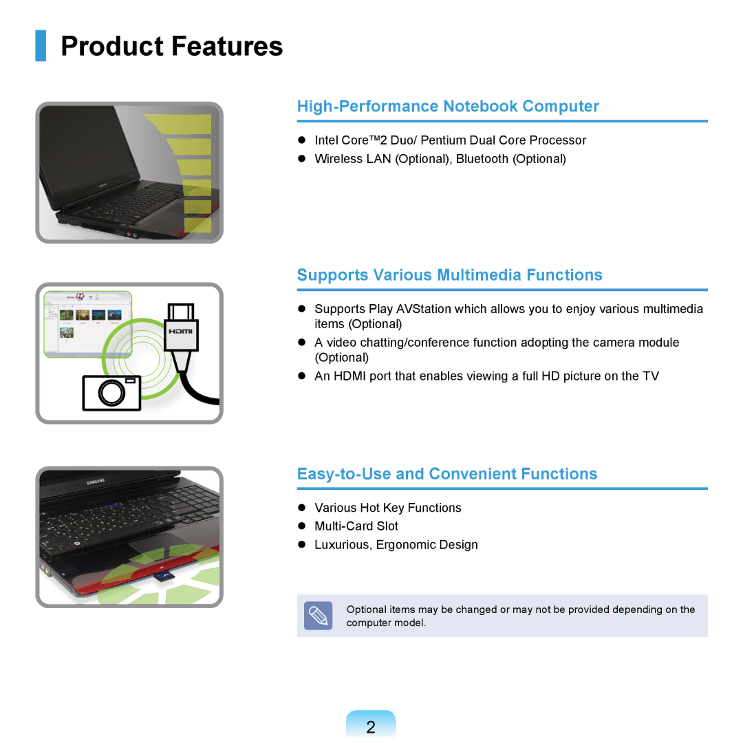 Samsung NP-R620-JS01TR manual Product Features, High-Performance Notebook Computer, Supports Various Multimedia Functions 