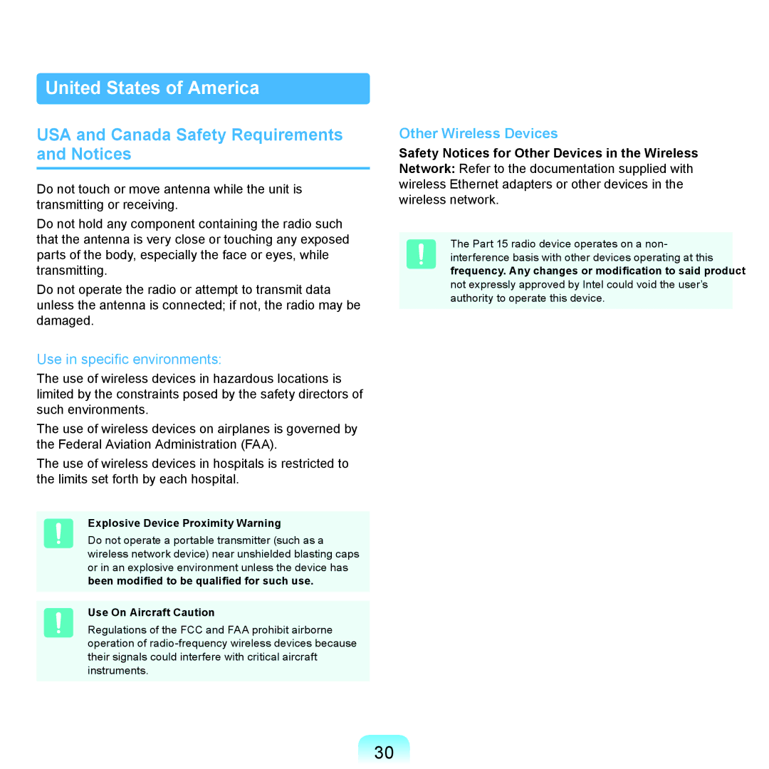 Samsung NP-SF310-S01DE United States of America, USA and Canada Safety Requirements and Notices, Use On Aircraft Caution 