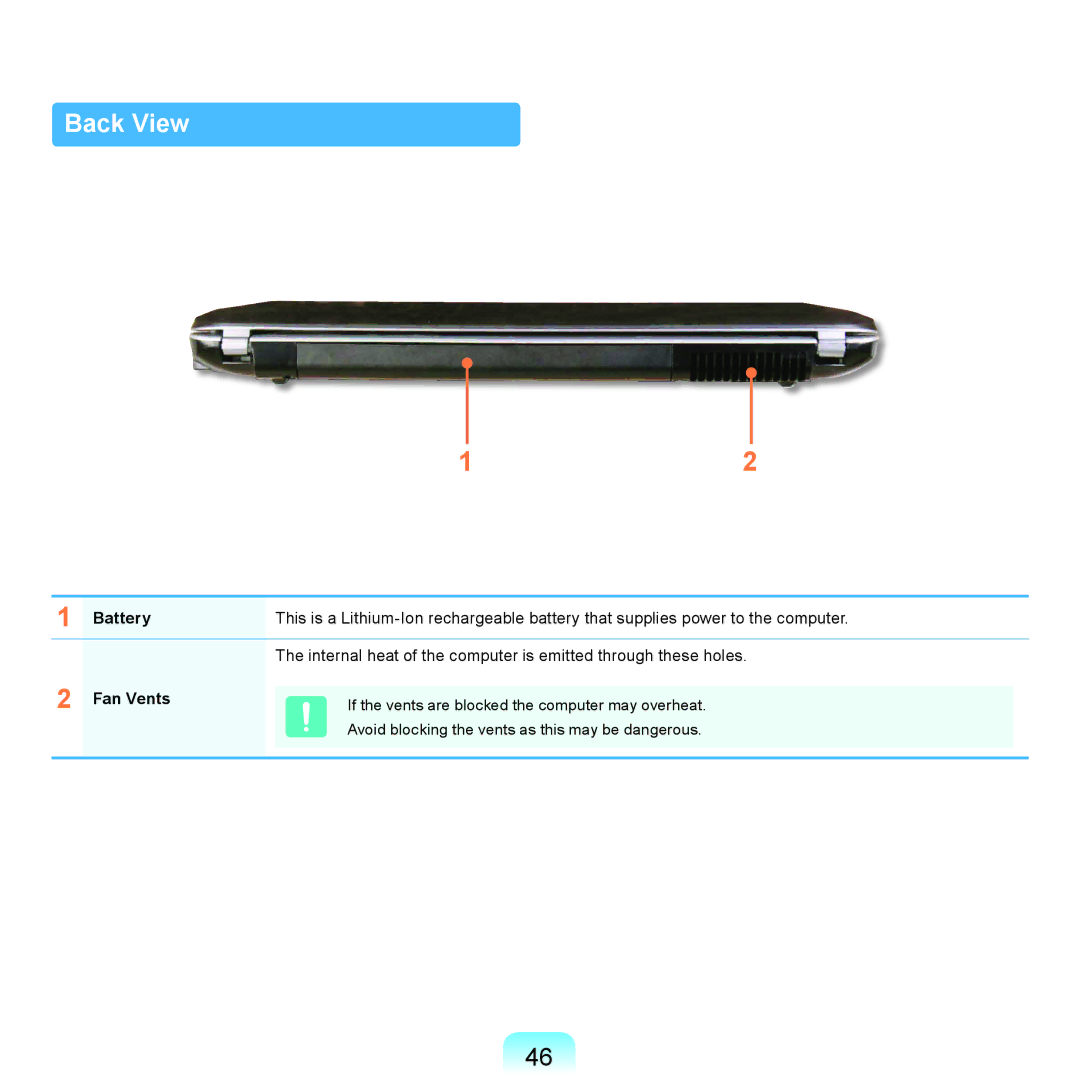 Samsung NP-RF511-S03DE, NP-R780-JS01UA, NP-R590-JS0YDE, NP-R580-JT03DE, NP-R560-AS0JDE, NP-R560-AS06DE Back View, Fan Vents 