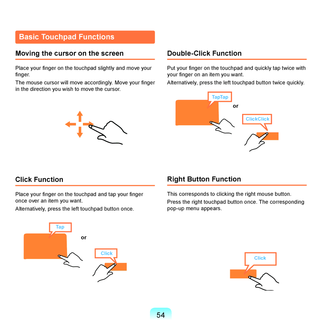 Samsung NP-R780-JS07DE, NP-R780-JS01UA Basic Touchpad Functions, Moving the cursor on the screen, Double-Click Function 
