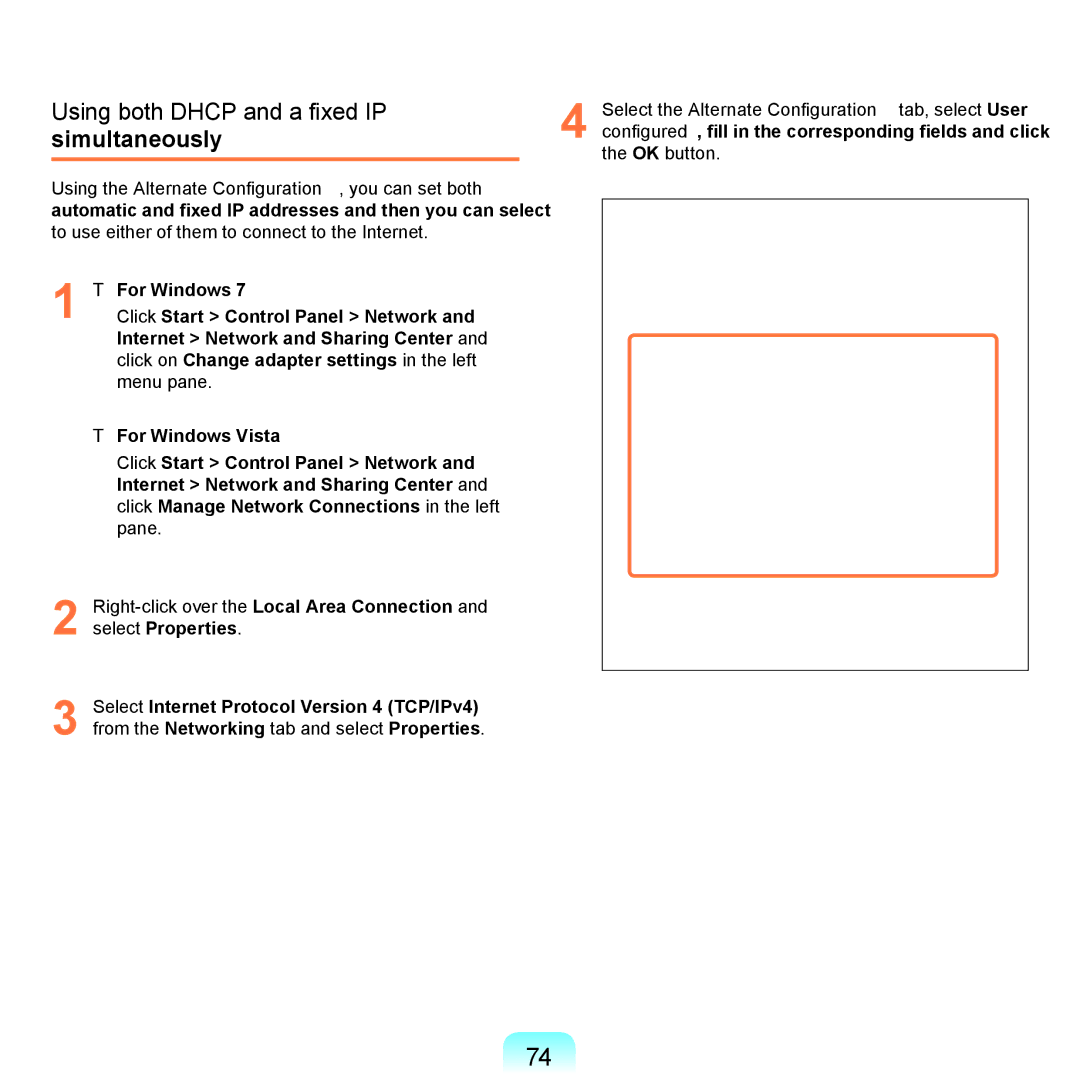 Samsung NP-RF711-S0CDE, NP-R780-JS01UA, NP-R590-JS0YDE, NP-R580-JT03DE manual Using both Dhcp and a fixed IP simultaneously 