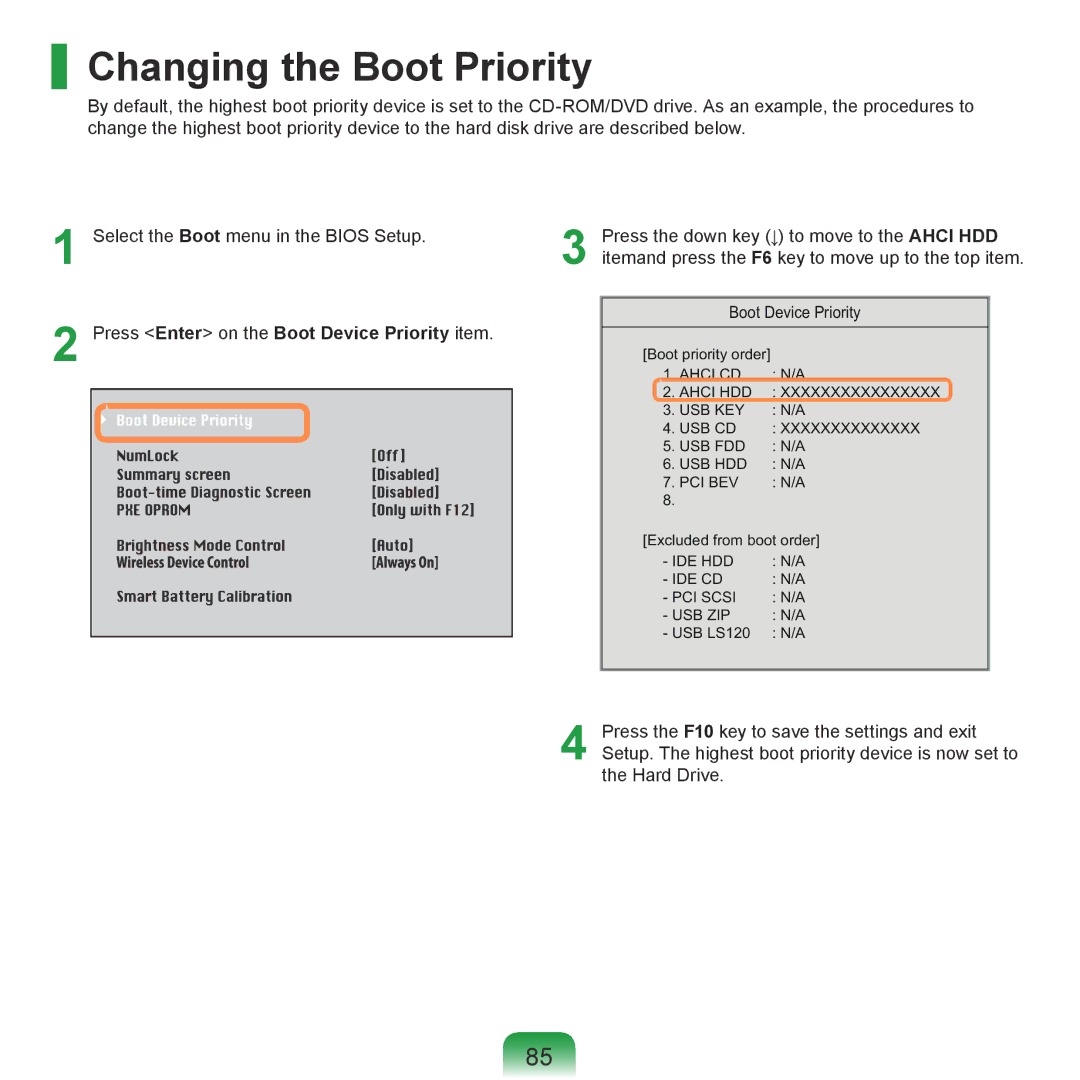 Samsung NP-R540-JS02DE, NP-R780-JS01UA manual Changing the Boot Priority, Press Enter on the Boot Device Priority item 