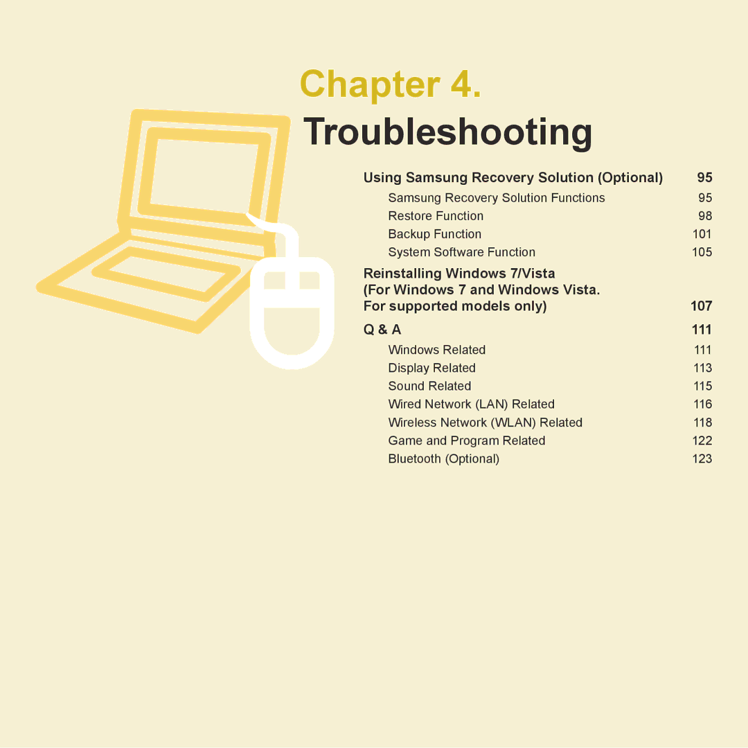 Samsung NP-R780-JS09DE, NP-R780-JS01UA, NP-R590-JS0YDE, NP-R580-JT03DE Chapter, Using Samsung Recovery Solution Optional 