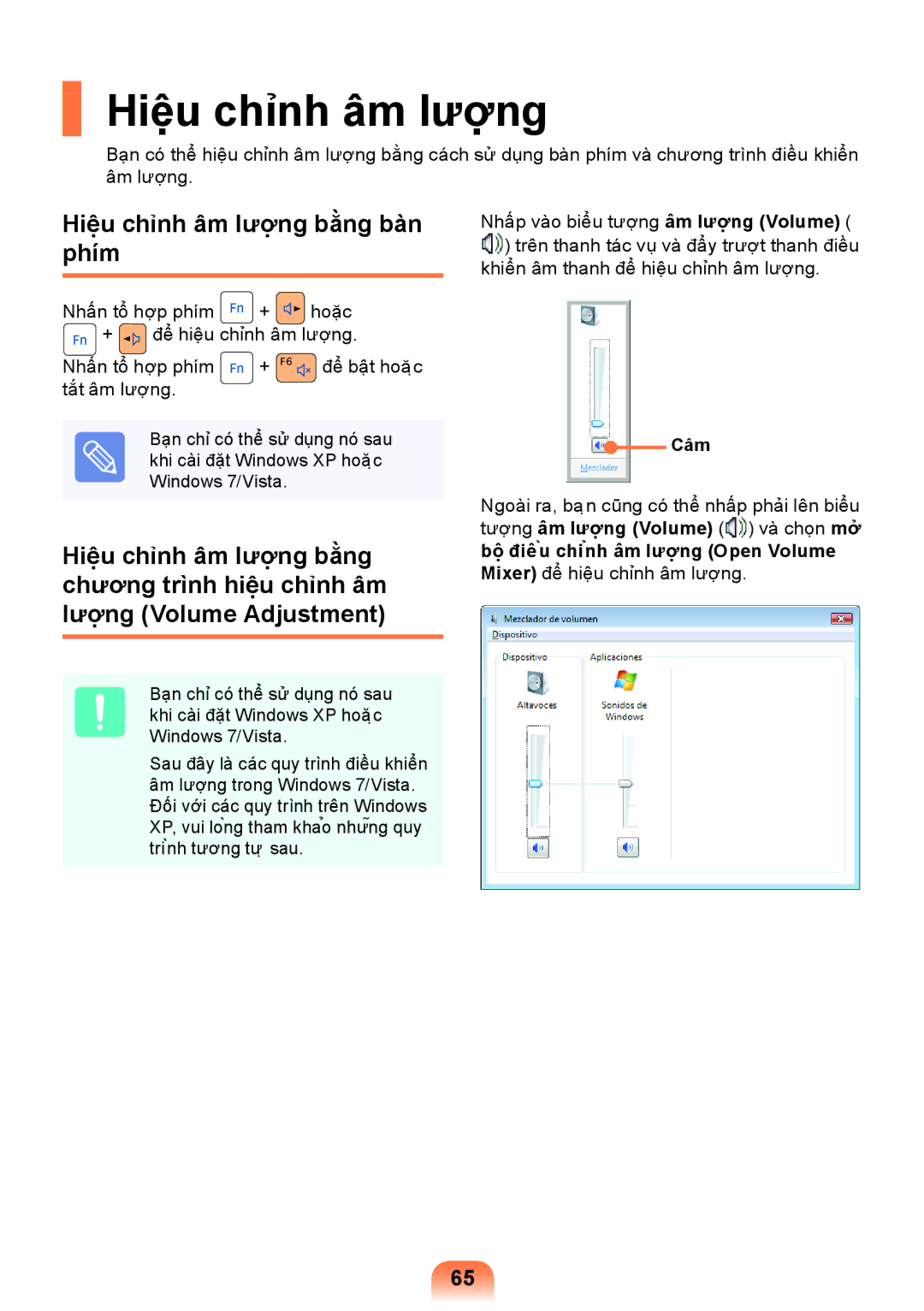 Samsung NP-RC418-S0AVN, NP-RC408-S04VN, NP-RC408-S05VN, NP-RC418-S07VN manual Hiệu chỉnh âm lượng bằng bàn phím, Câm 