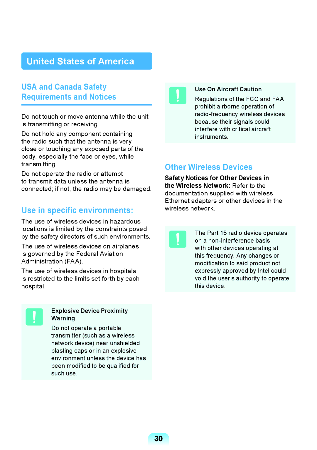 Samsung NP-RV408-A01UA United States of America, USA and Canada Safety Requirements and Notices, Other Wireless Devices 
