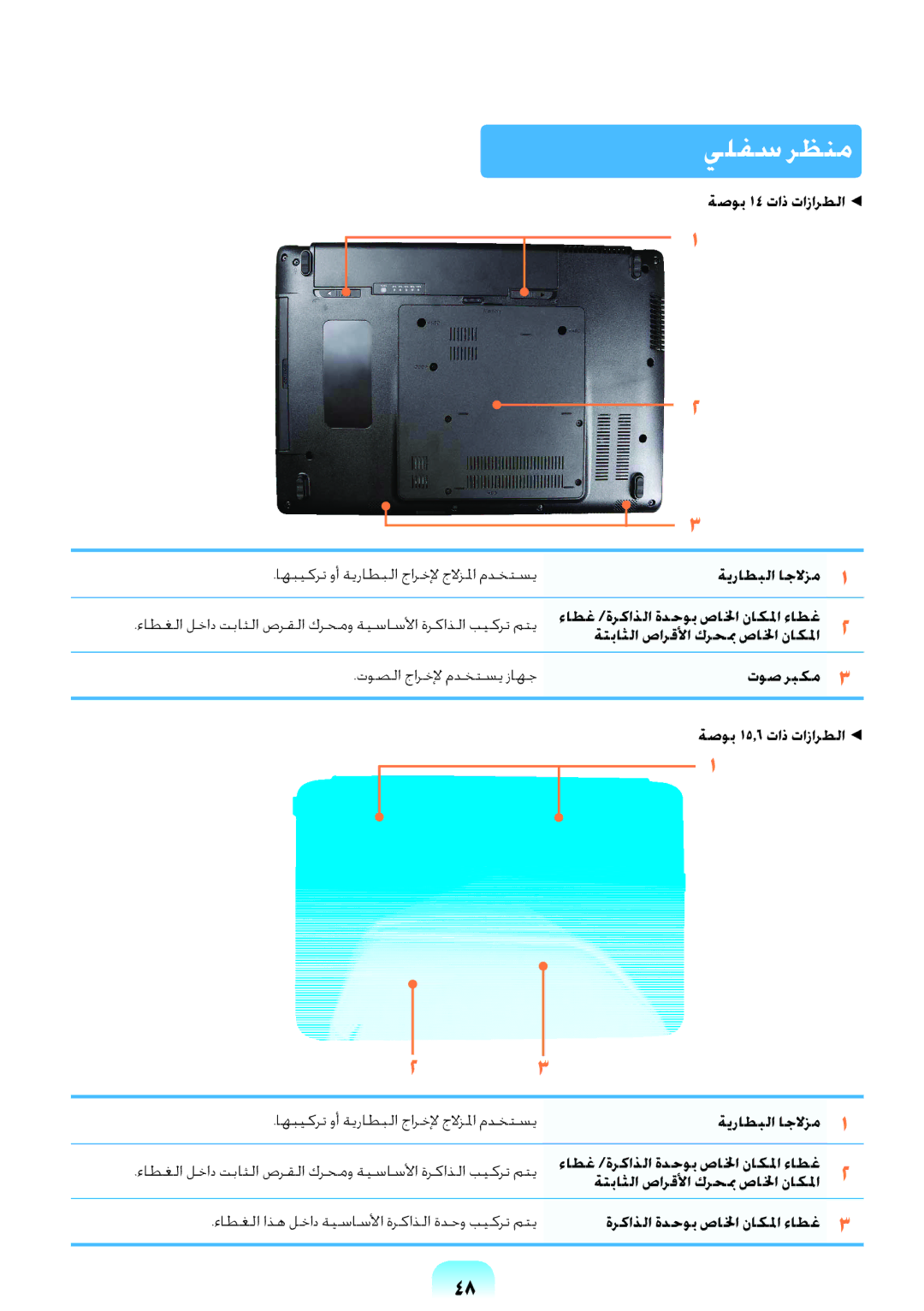 Samsung NP-RV408-S02SA, NP-RV408-S01SA manual يلفس رظنم, ةصوب 14 تاذ تازارطلا 