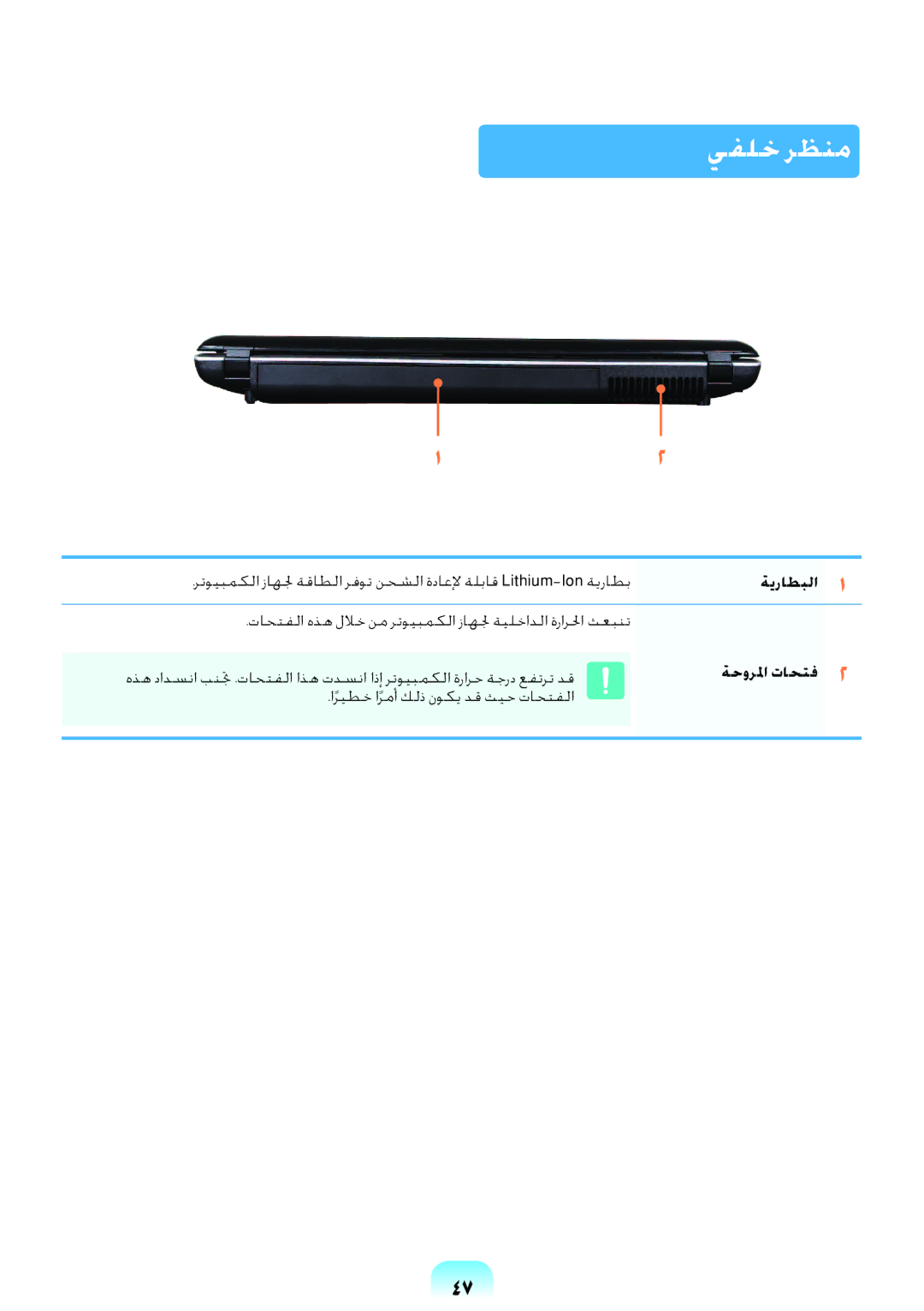 Samsung NP-RV408-S01SA, NP-RV408-S02SA manual يفلخ رظنم, ةيراطبلا, ةحورلما تاحتف 