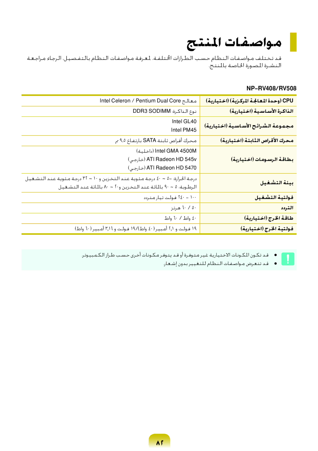 Samsung NP-RV408-S02SA, NP-RV408-S01SA manual جتنلما تافصاوم, NP-RV408/RV508 