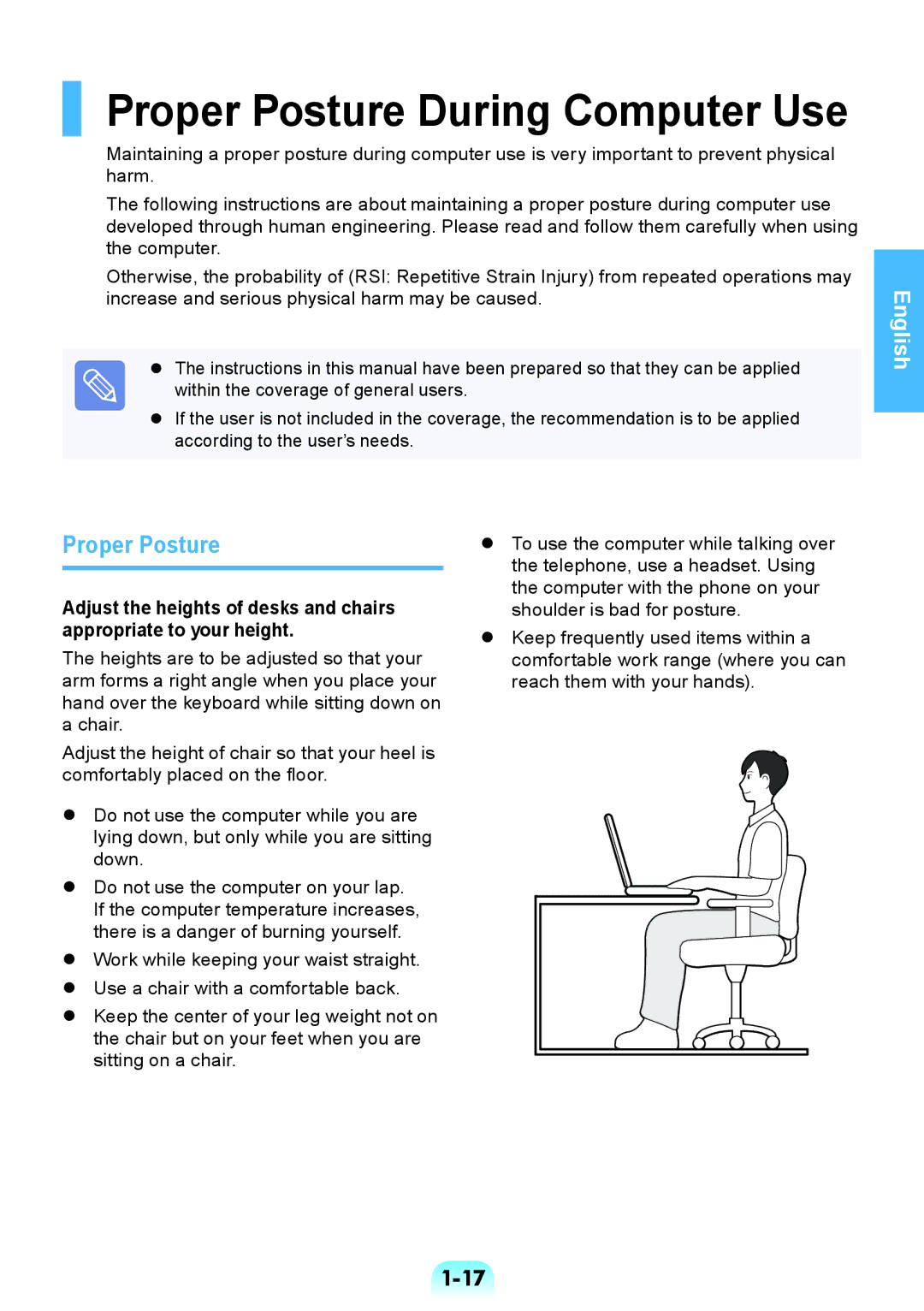 Samsung NP-RV508-S01RU, NP-RV508-A01EE, NP-RV508-A01RU, NP-RV408-A01RU, NP-RV508-A02RU Proper Posture During Computer Use 