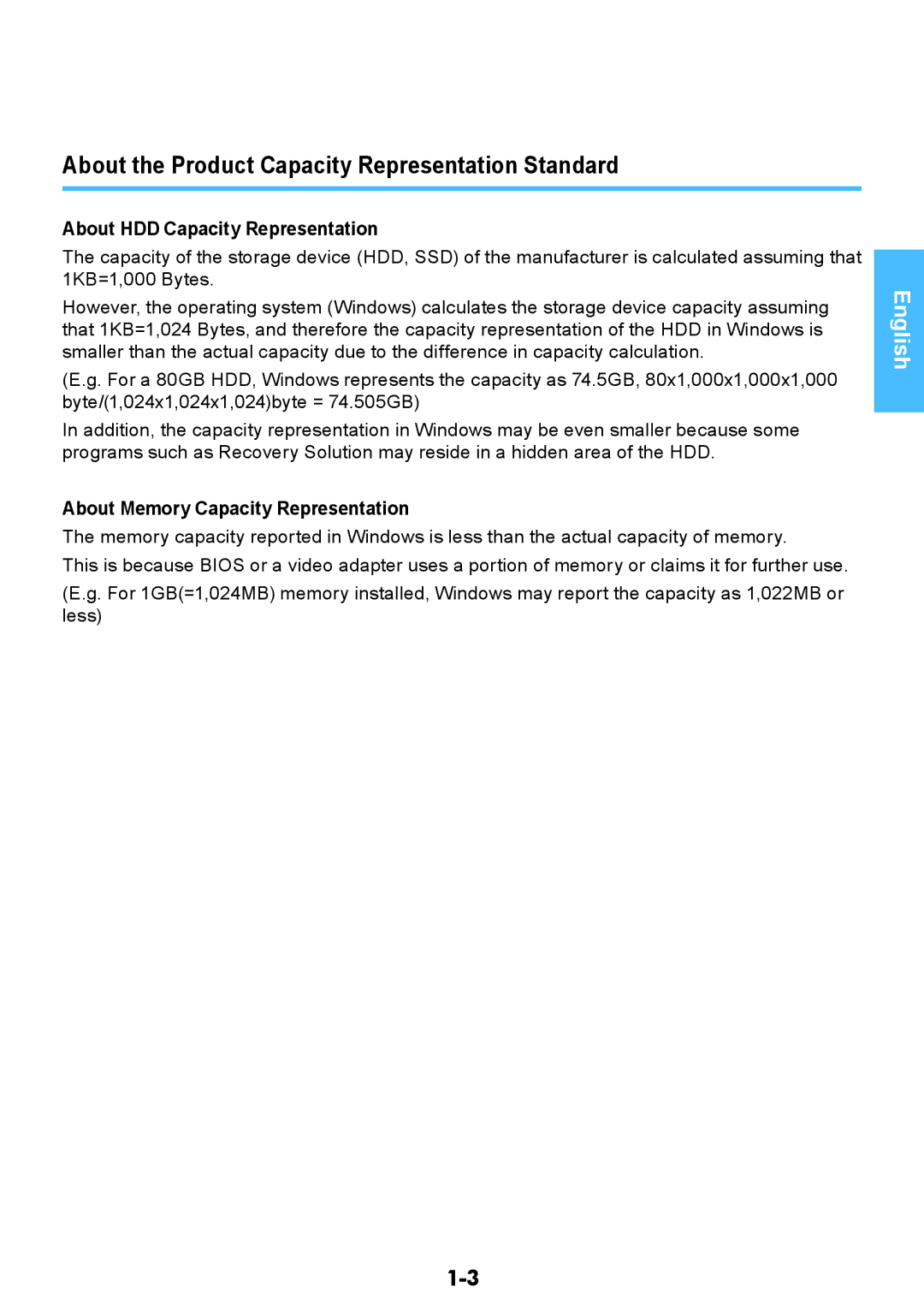 Samsung NP-RV508-A01EE manual About the Product Capacity Representation Standard, About HDD Capacity Representation 