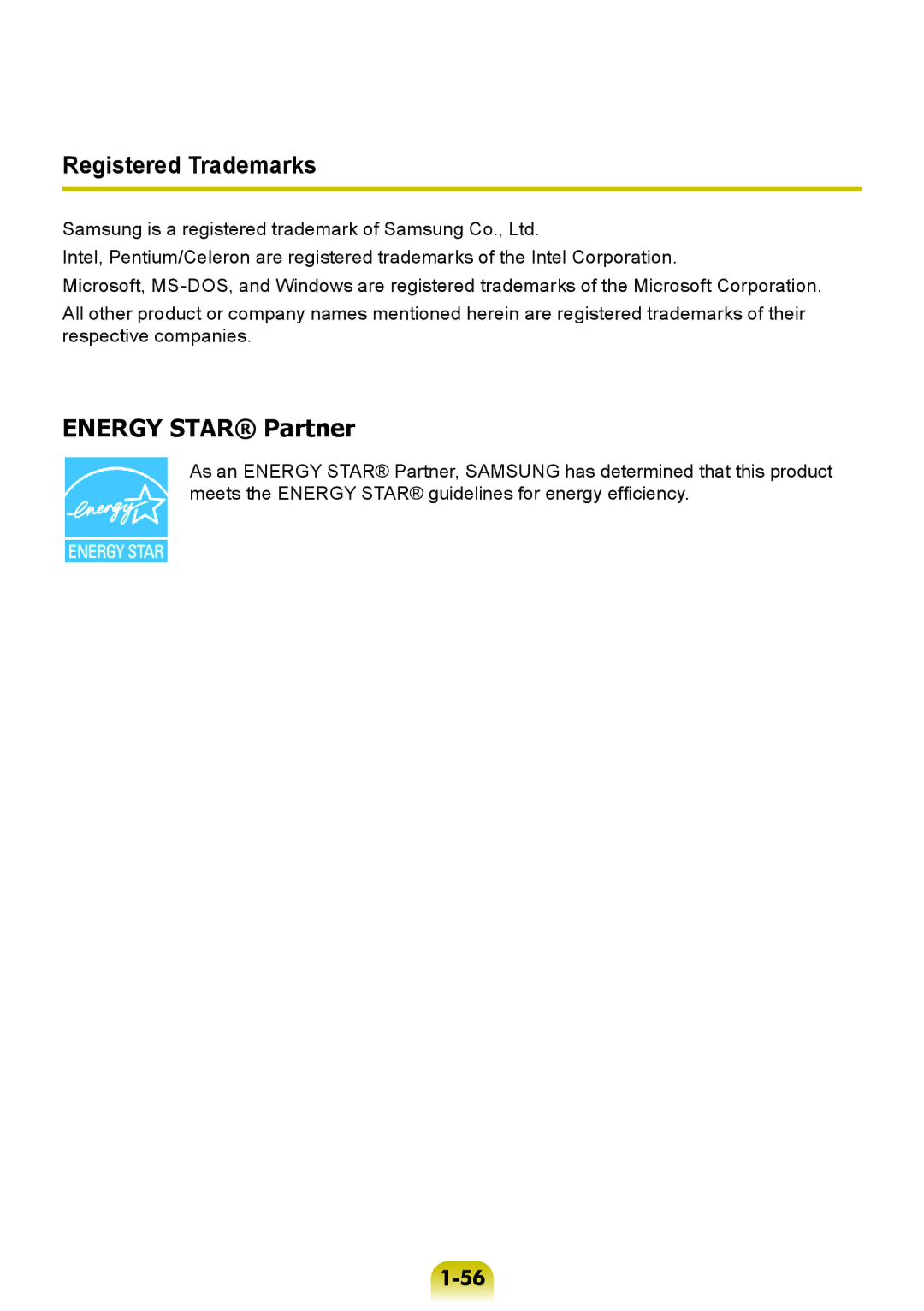 Samsung NP-RV508-A02RU, NP-RV508-A01EE, NP-RV508-A01RU, NP-RV408-A01RU manual Registered Trademarks, Energy Star Partner 