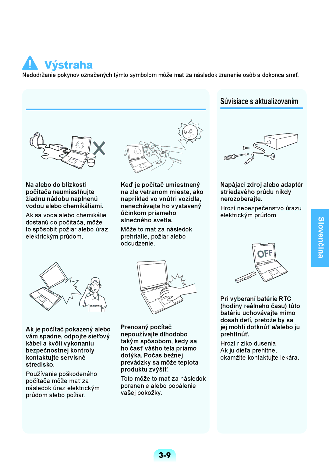 Samsung NP-RV508-S02UA manual Súvisiace s aktualizovaním, Môže to mať za následok prehriatie, požiar alebo odcudzenie 