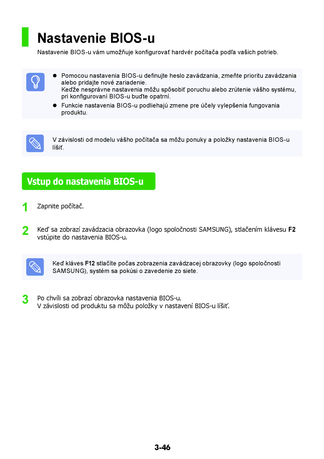 Samsung NP-RV508-A02HU, NP-RV508-A02UA, NP-RV508-S03UA, NP-RV508-S02UA manual Nastavenie BIOS-u, Vstup do nastavenia BIOS-u 