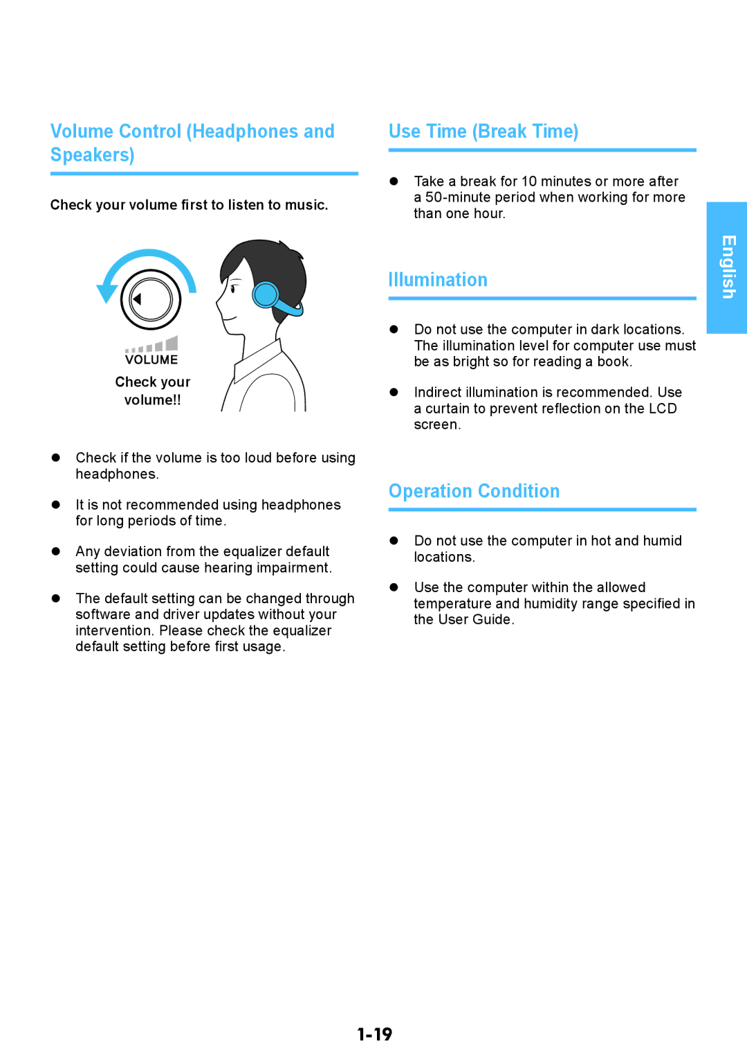 Samsung NP-RV508-A02HU Volume Control Headphones and Speakers, Use Time Break Time, Illumination, Operation Condition 