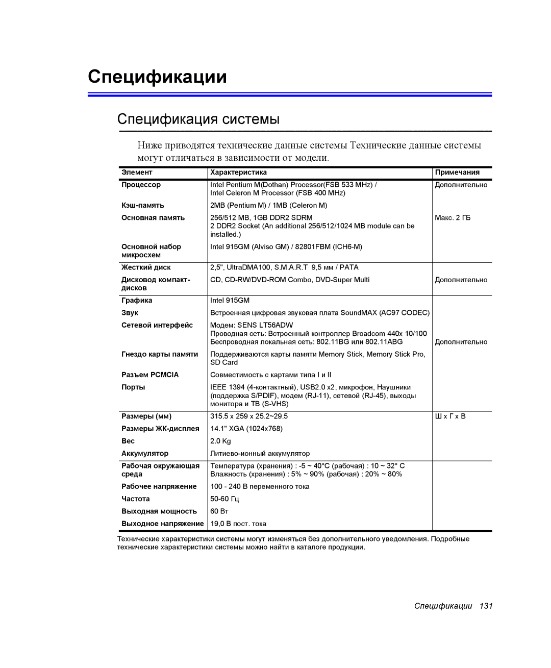 Samsung NP-X06K000/SER, NP-X06/M00/SER, NP-X06K002/SER, NP-X06K001/SER, NP-X06K003/SER Спецификации, Спецификация системы 