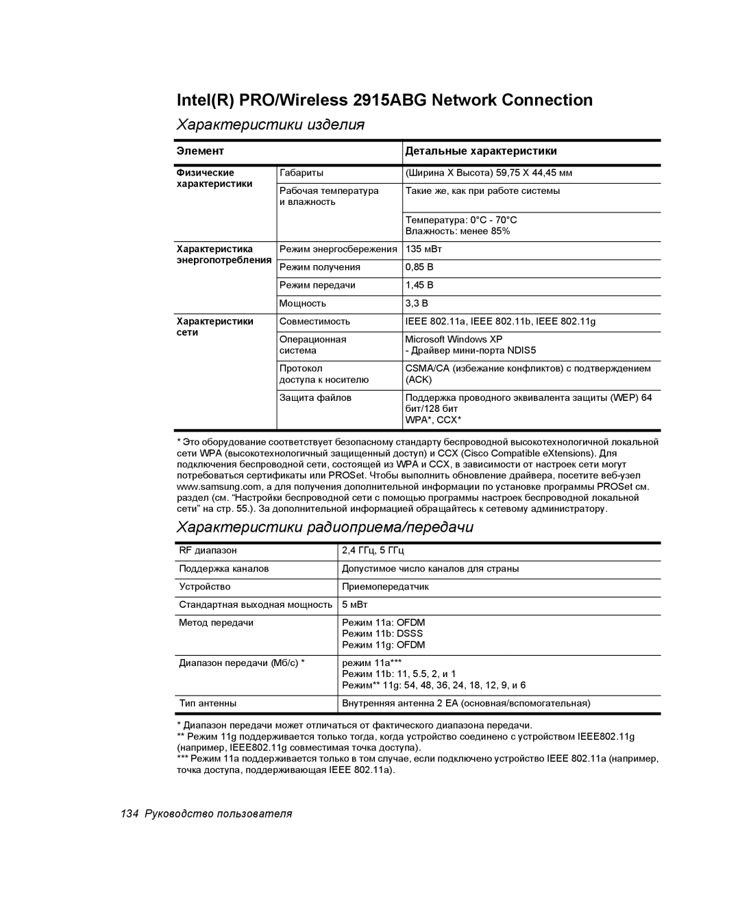 Samsung NP-X06K003/SER, NP-X06/M00/SER, NP-X06K000/SER, NP-X06K002/SER manual IntelR PRO/Wireless 2915ABG Network Connection 