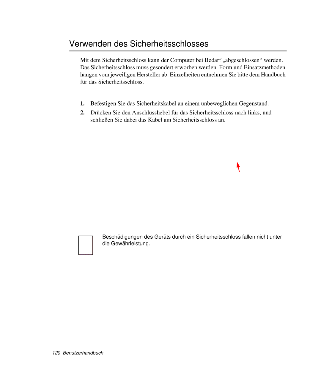 Samsung NP-X1-C000/SEG, NP-X1-T002/SEG, NP-X1-T000/SEG, NP-X1-T003/SEG, NP-X1-T001/SEG Verwenden des Sicherheitsschlosses 