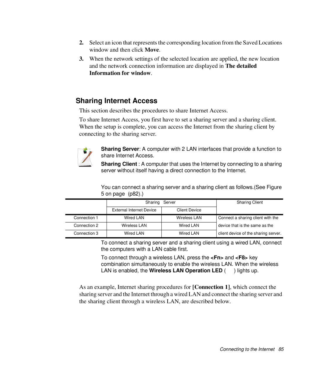 Samsung NP-X1-C001/SEB manual Sharing Internet Access 