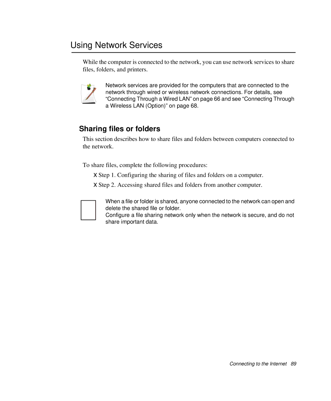 Samsung NP-X1-C001/SEB manual Using Network Services, Sharing files or folders 