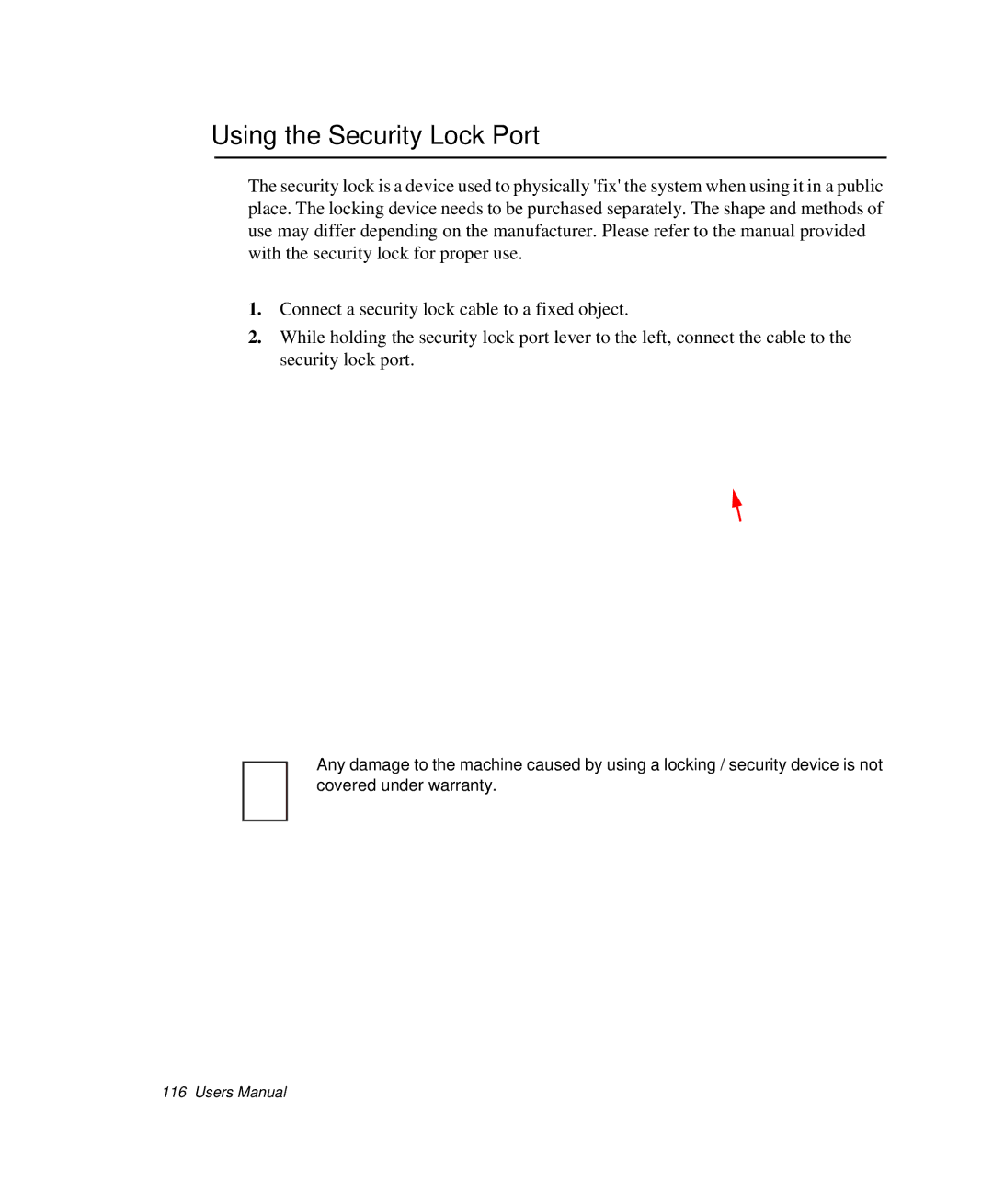 Samsung NP-X1-C001/SEB manual Using the Security Lock Port 