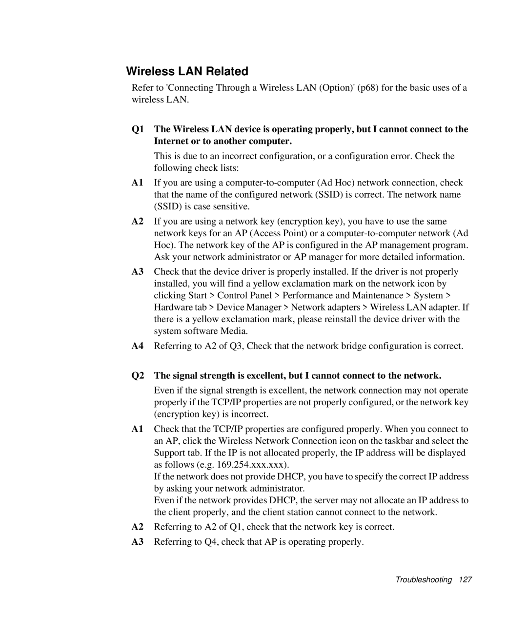 Samsung NP-X1-C001/SEB manual Wireless LAN Related 