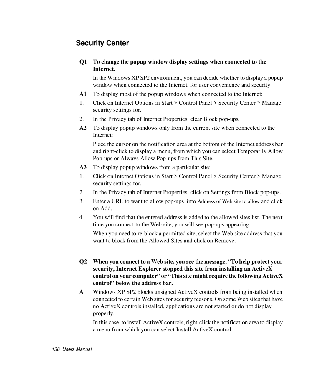 Samsung NP-X1-C001/SEB manual Security Center 