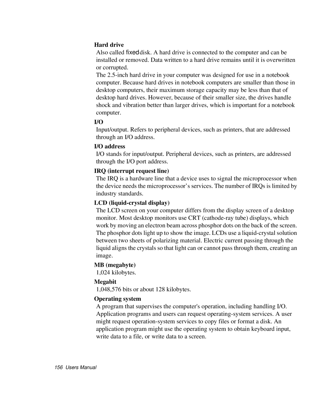 Samsung NP-X1-C001/SEB Hard drive, Address, IRQ interrupt request line, LCD liquid-crystal display, MB megabyte, Megabit 