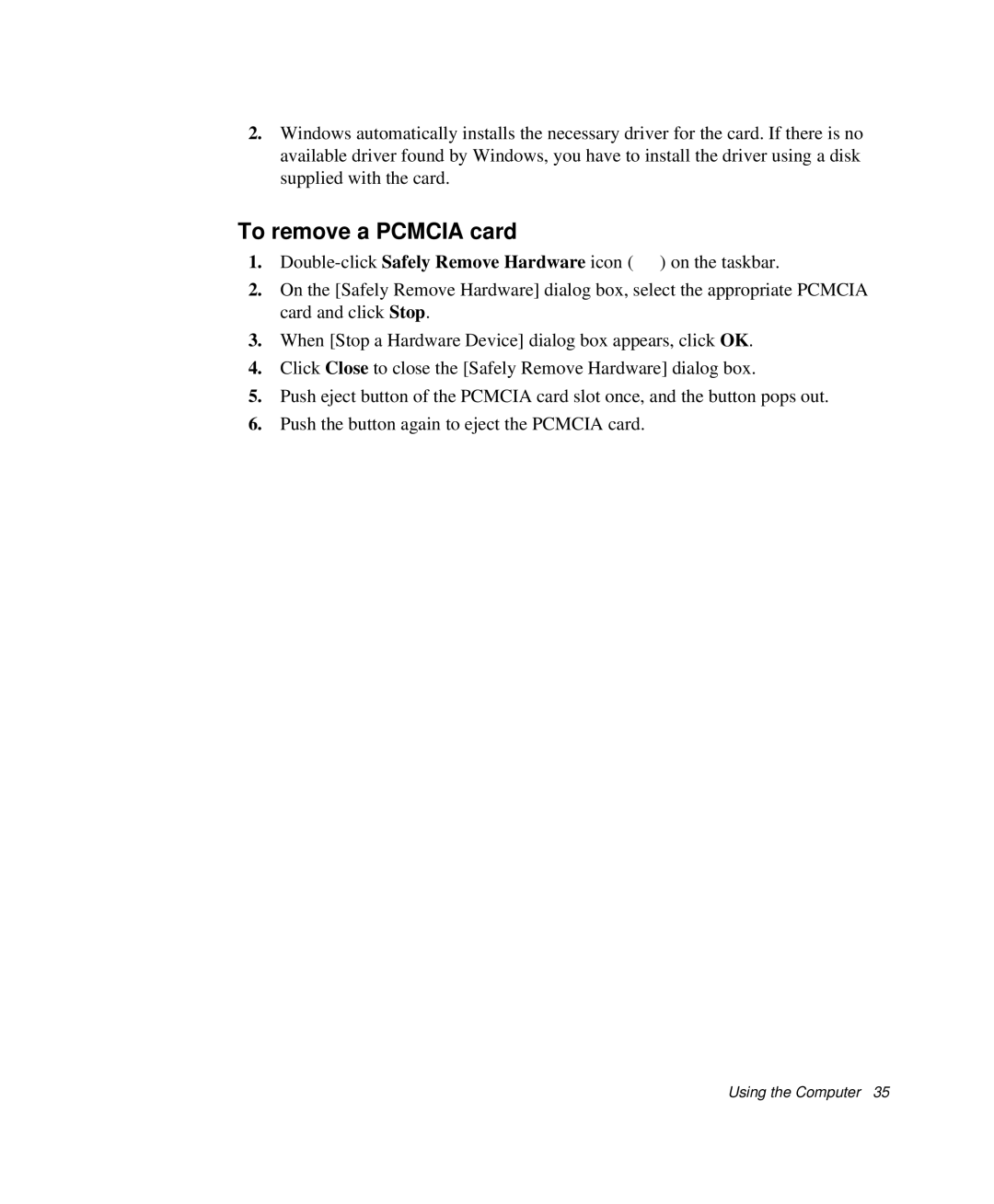 Samsung NP-X1-C001/SEB manual To remove a Pcmcia card 