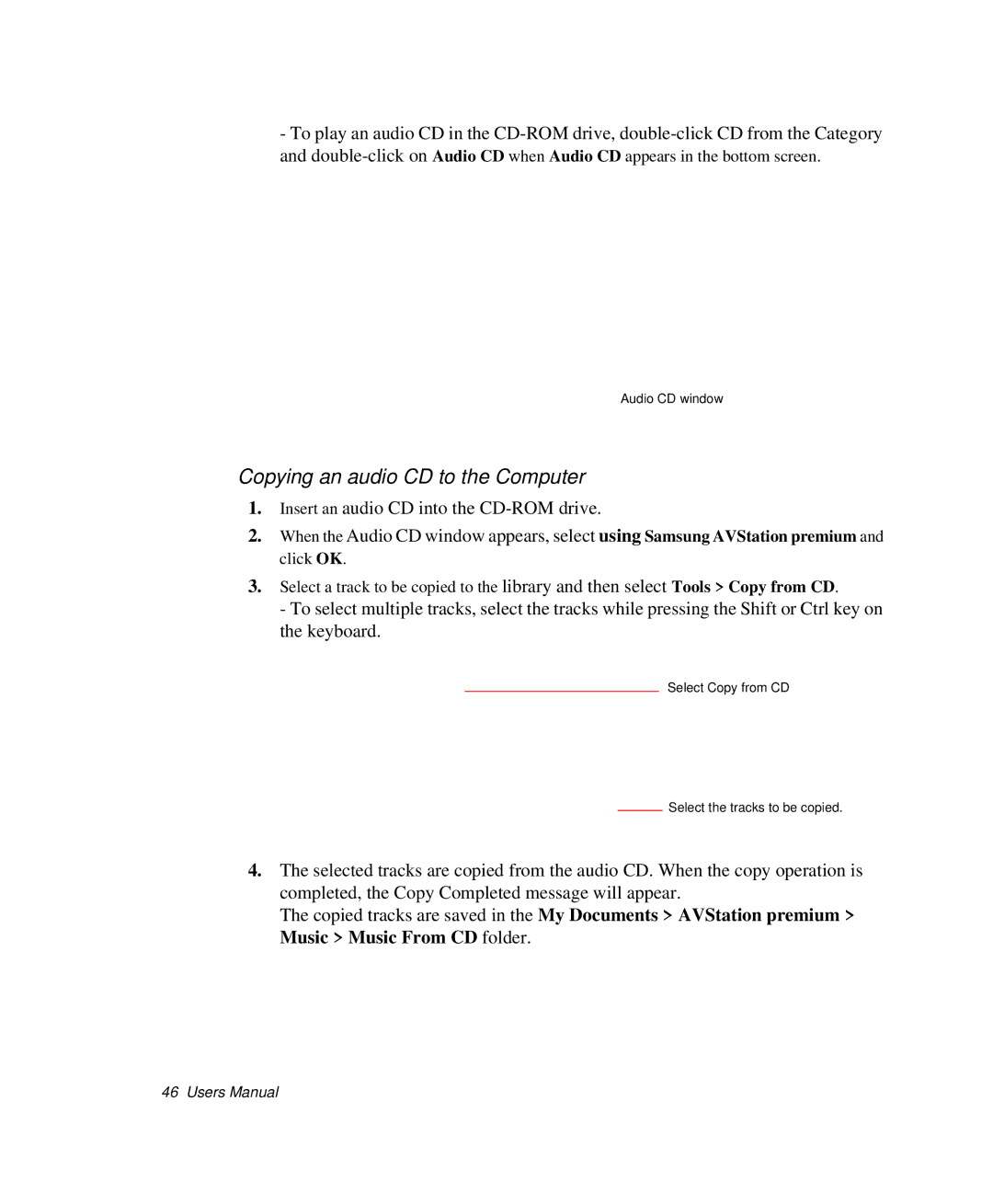 Samsung NP-X1-C001/SEB manual Copying an audio CD to the Computer 