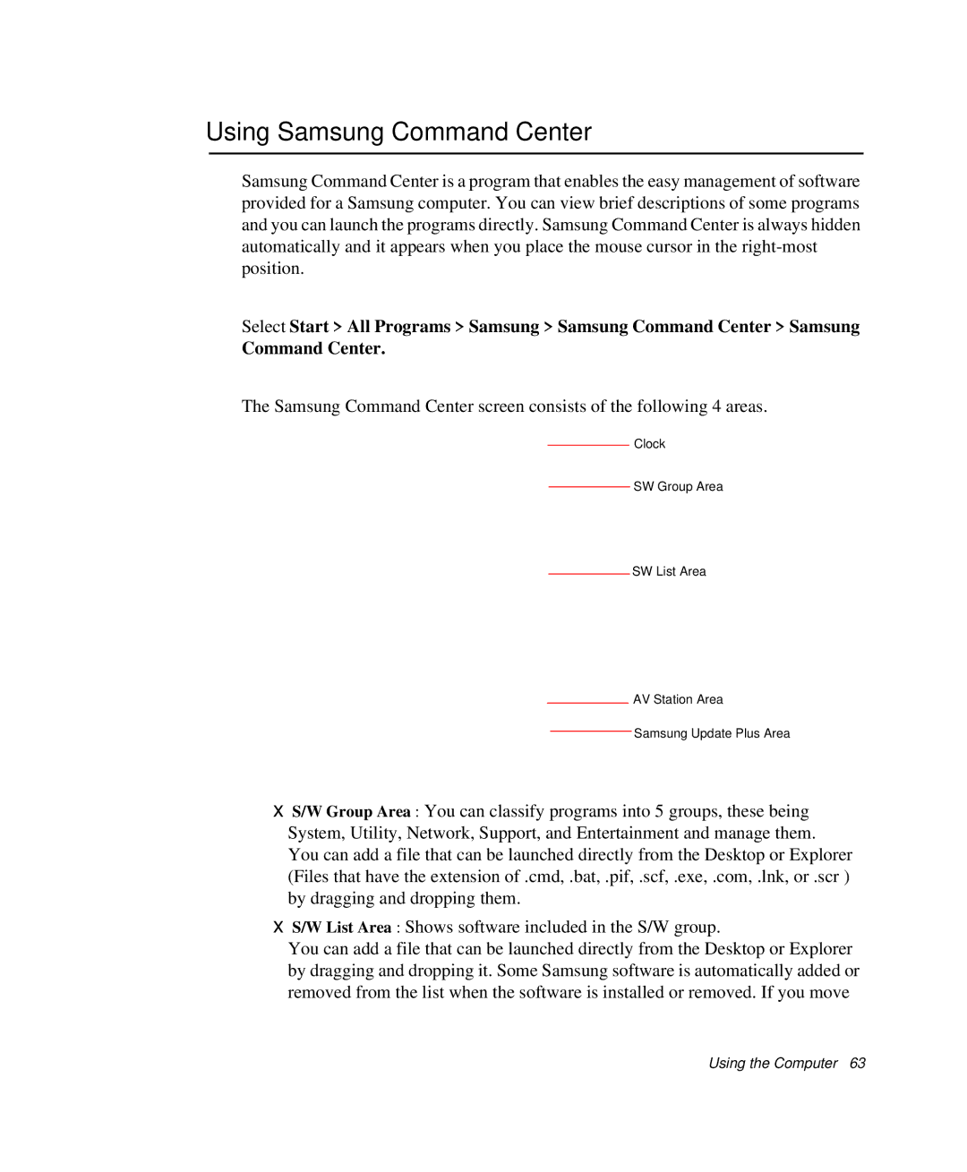 Samsung NP-X1-C001/SEB manual Using Samsung Command Center 