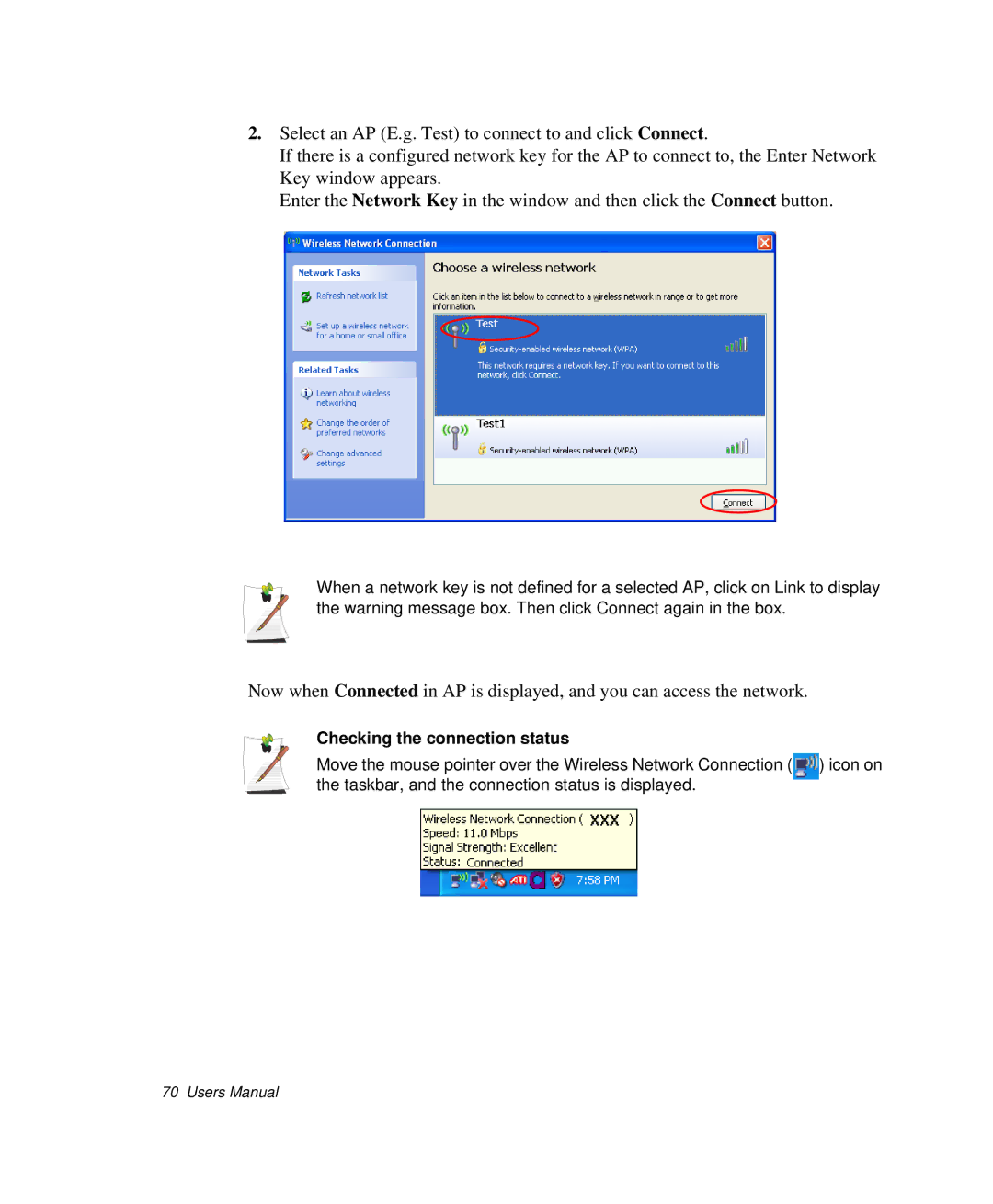 Samsung NP-X1-C001/SEB manual Checking the connection status 