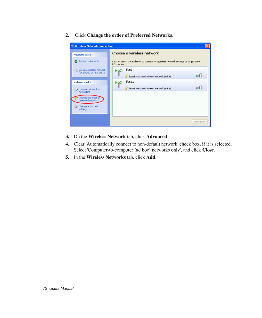 Samsung NP-X1-C001/SEB manual Wireless Networks tab, click Add 