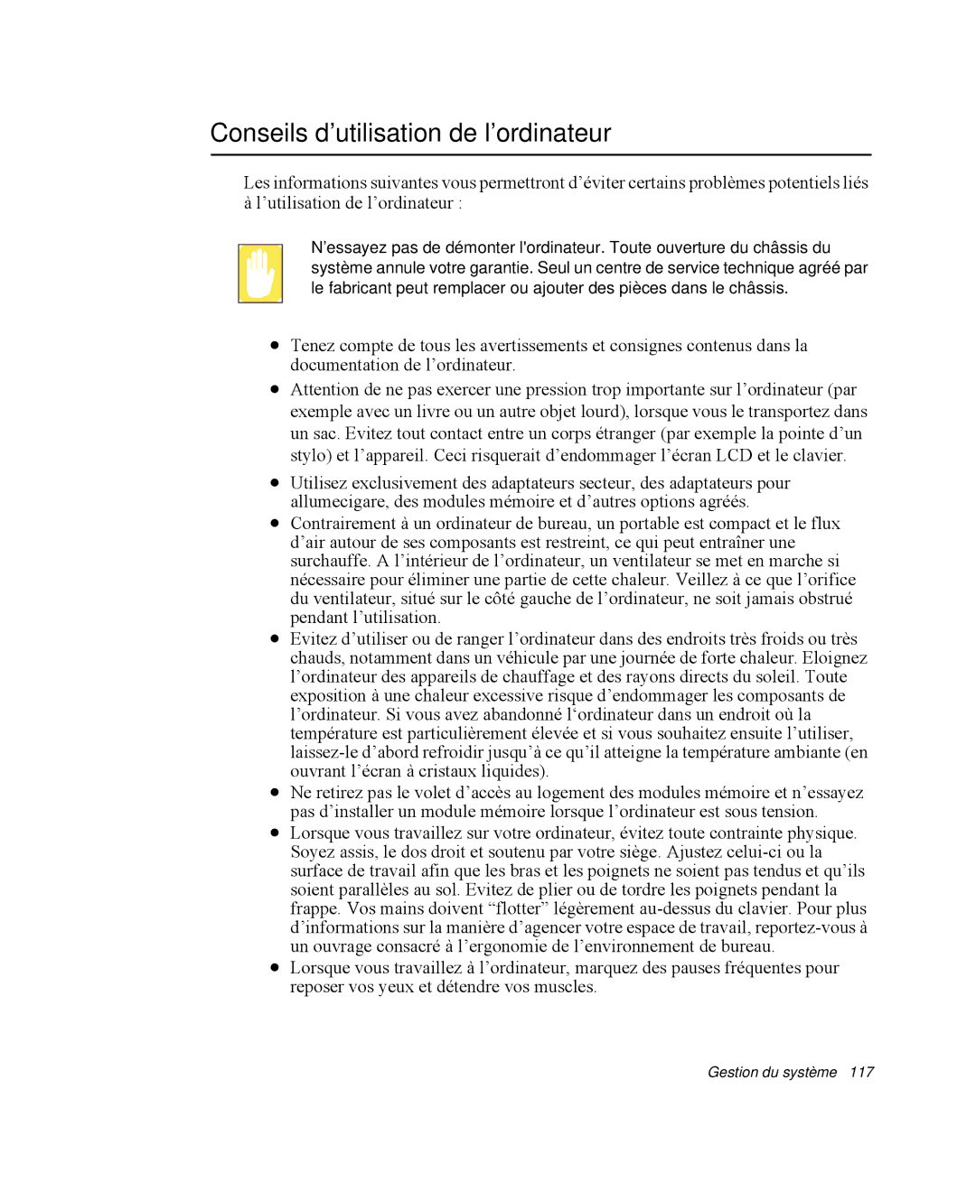 Samsung NP-X1-T000/SEF, NP-X1-T003/SEF, NP-X1-C002/SEF, NP-X1-T002/SEF, NP-X1-C001/SEF Conseils d’utilisation de l’ordinateur 