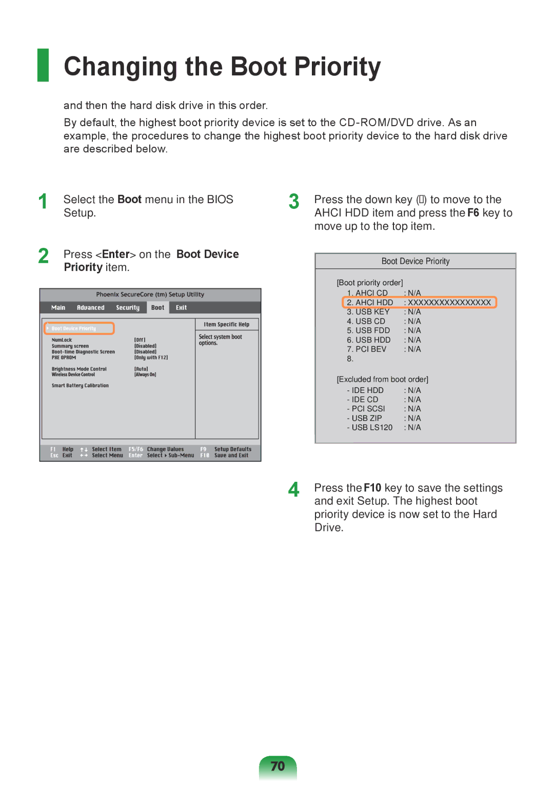 Samsung NP-X118-DA01RU manual Changing the Boot Priority, Priority item 