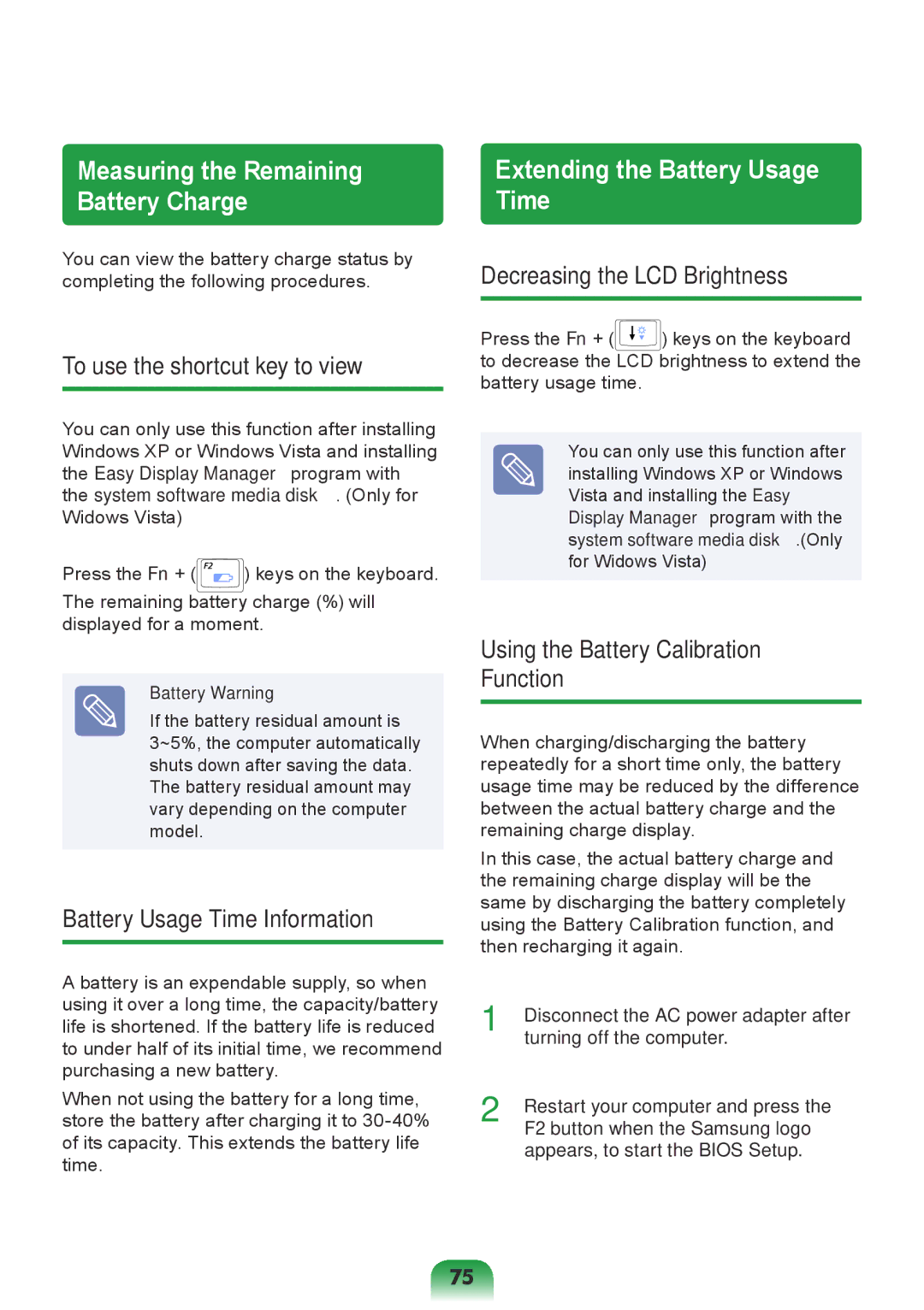 Samsung NP-X118-DA01RU Extending the Battery Usage Time, To use the shortcut key to view, Battery Usage Time Information 