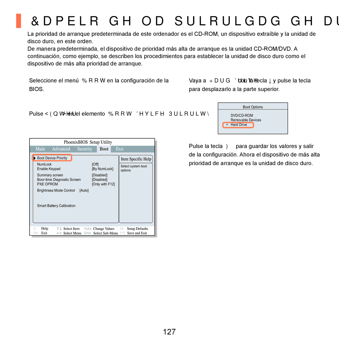 Samsung NP-X11AS01/SES, NP-X11AS00/SES, NP-X11AE00/SES manual Cambio de la prioridad de arranque, 127 