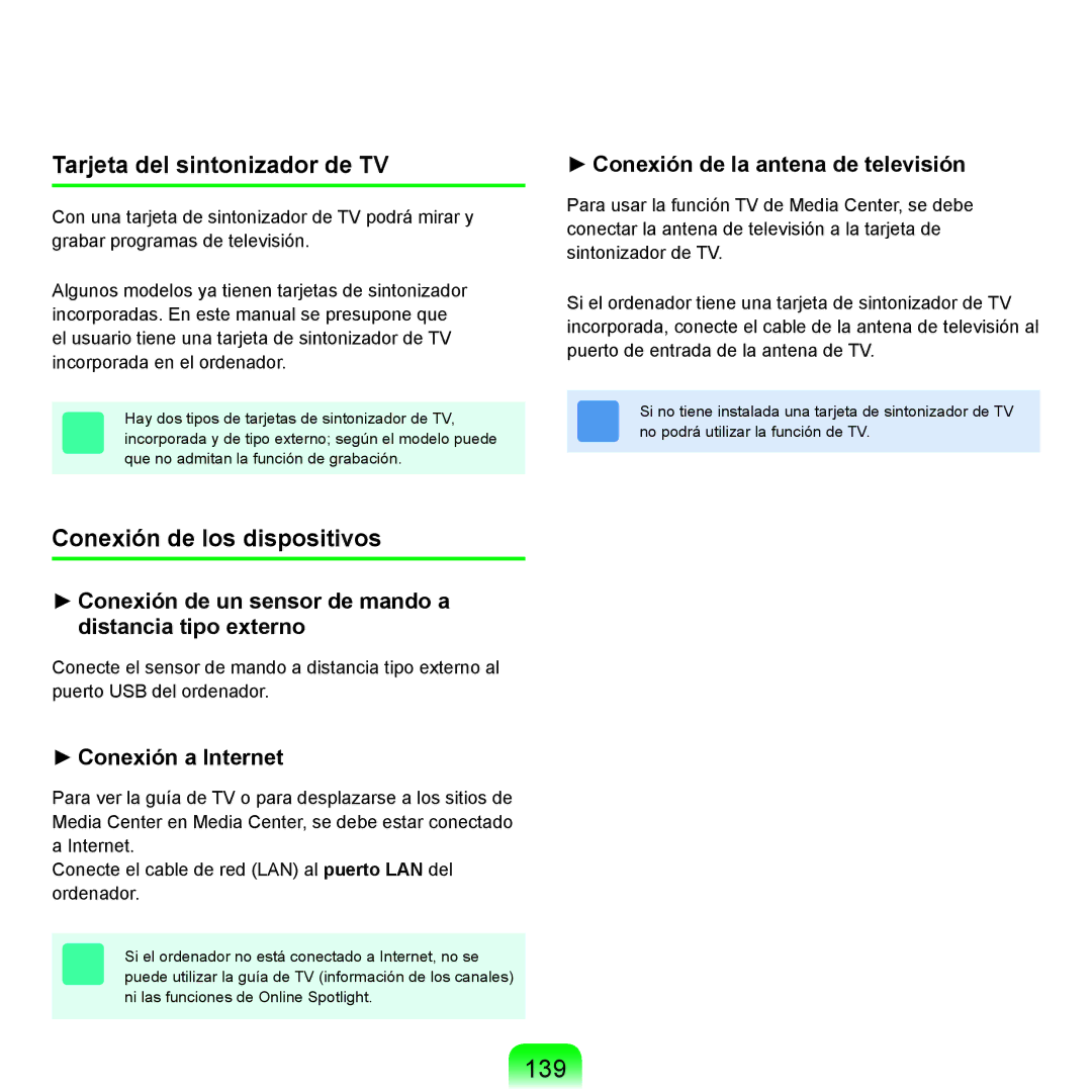 Samsung NP-X11AS01/SES, NP-X11AS00/SES, NP-X11AE00/SES 139, Tarjeta del sintonizador de TV, Conexión de los dispositivos 